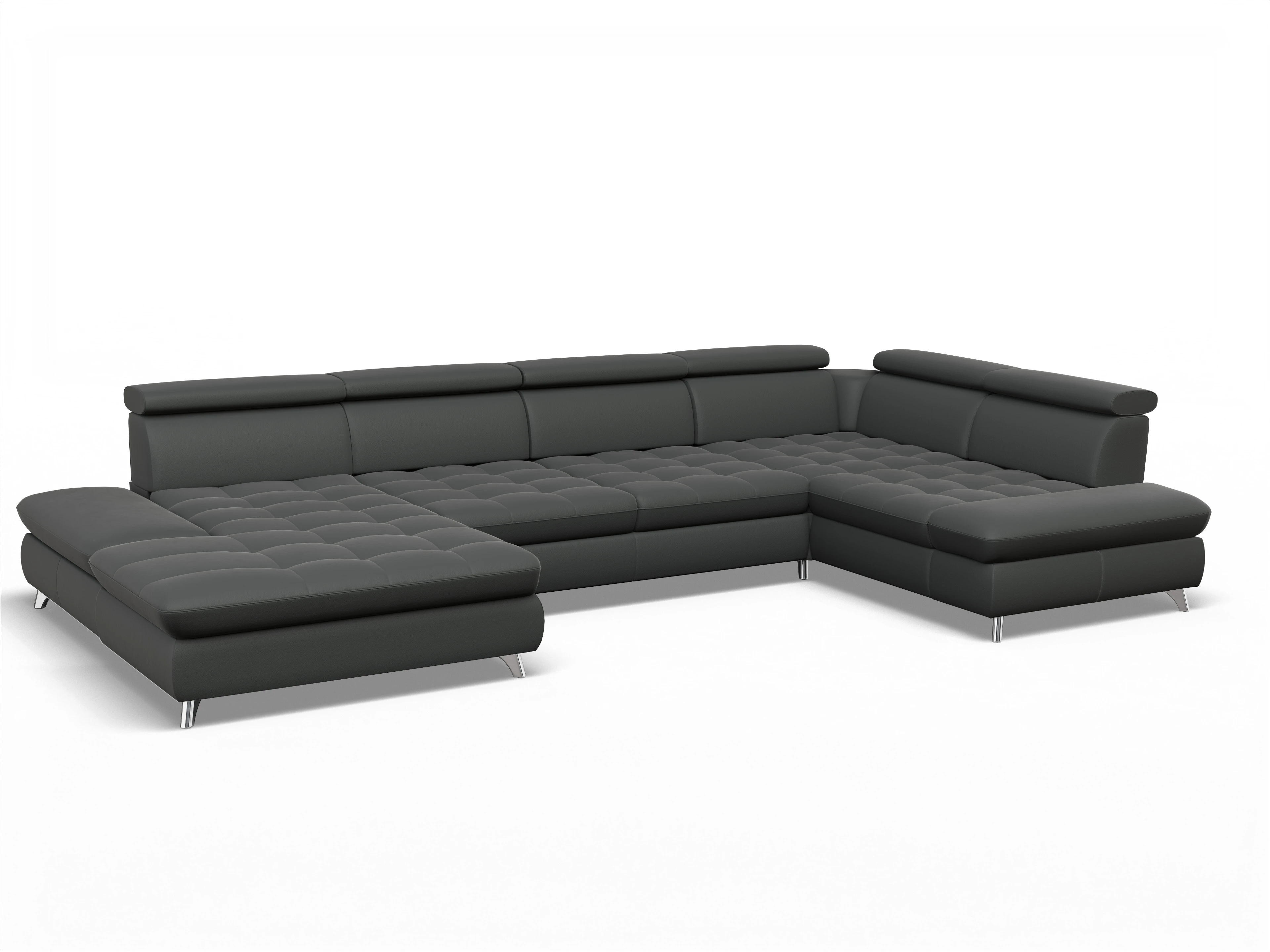 Ansicht des Produktes Memphis Stoff Wohnlandschaft Armlehne rechts Abschluss offen links in Leder Grau