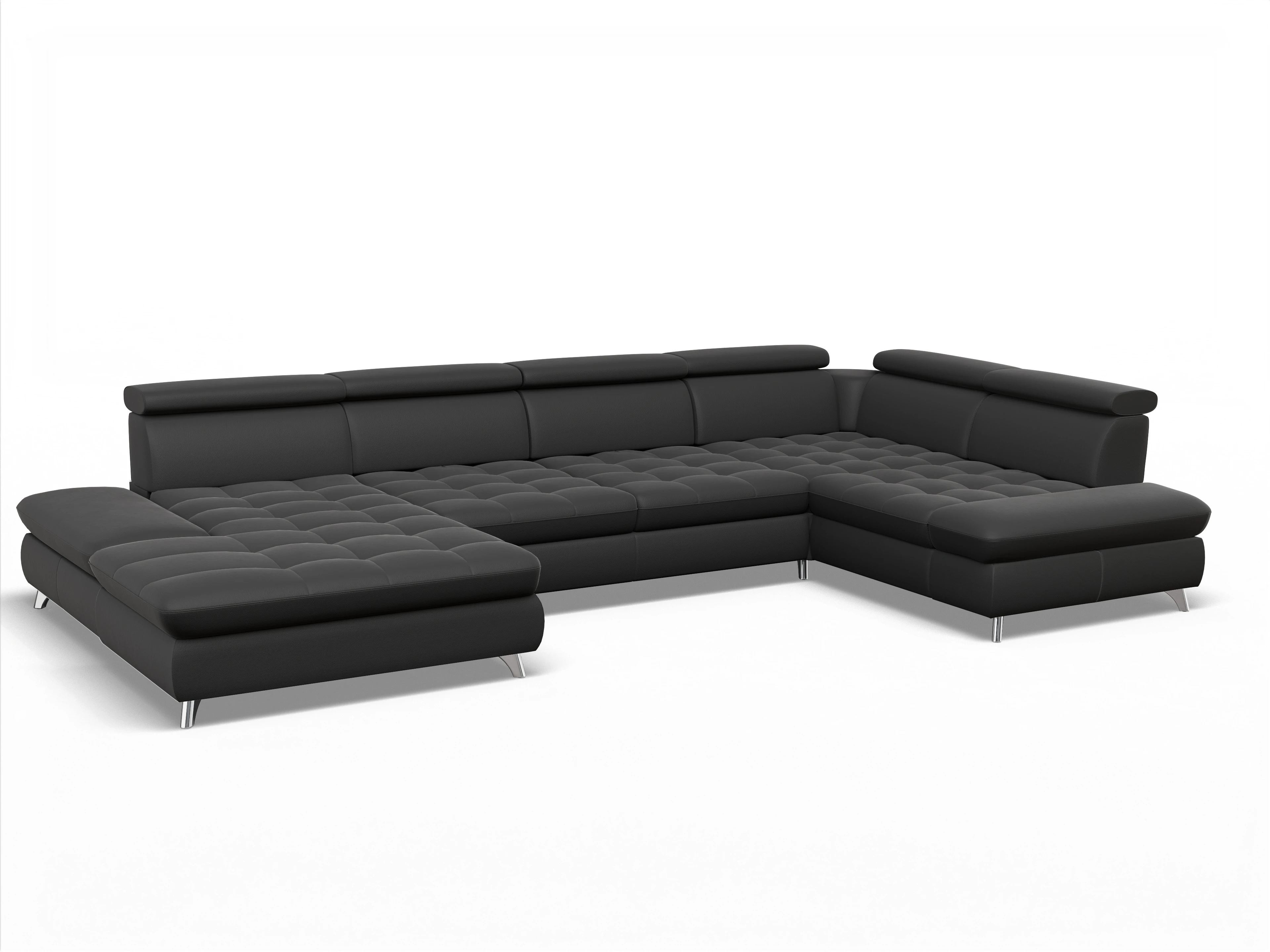 Ansicht des Produktes Memphis Stoff Wohnlandschaft Armlehne rechts Abschluss offen links in Leder Schwarz