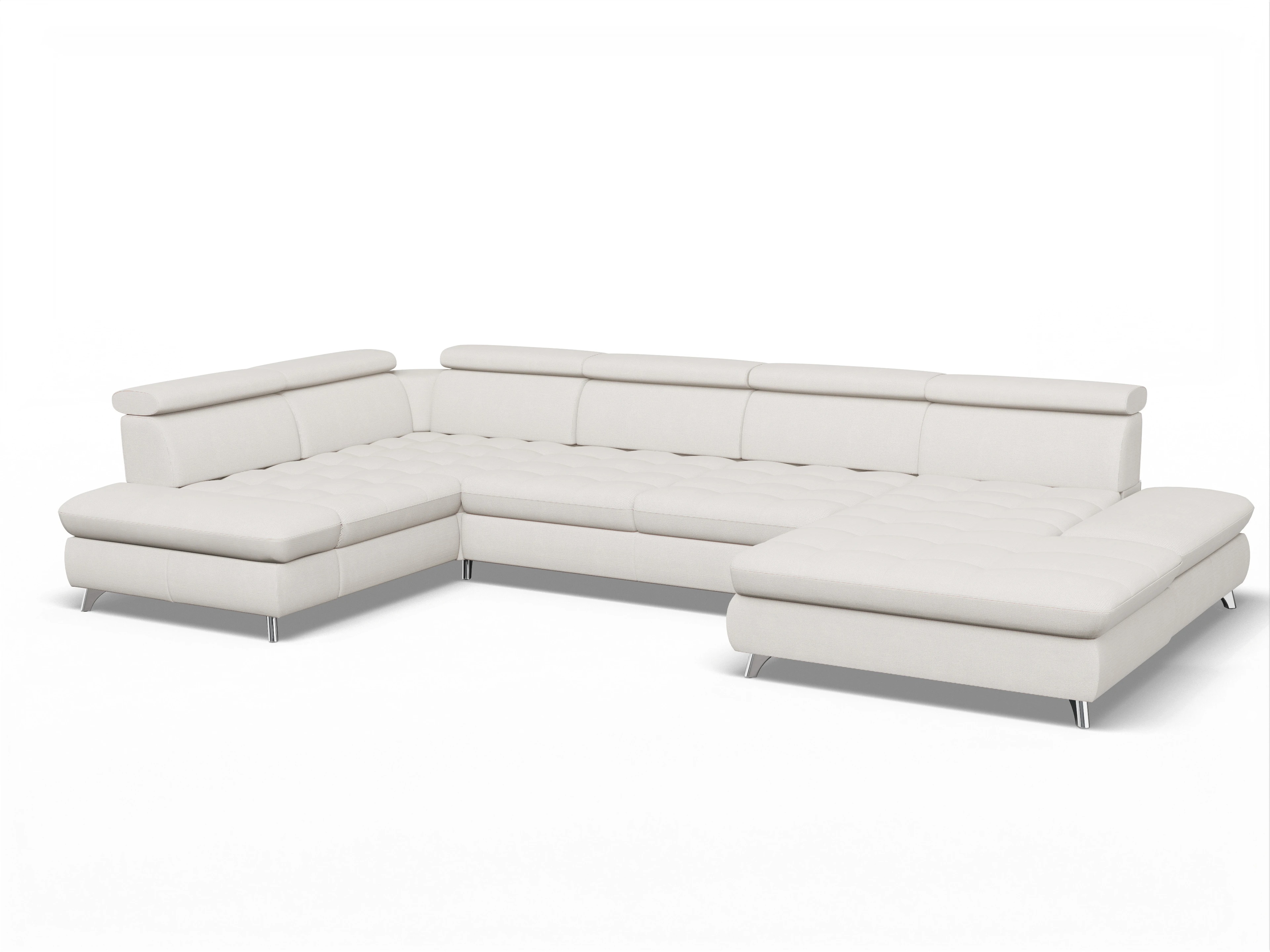 Ansicht des Produktes Memphis Stoff Wohnlandschaft Armlehne links Abschluss offen rechts in Stoff Beige