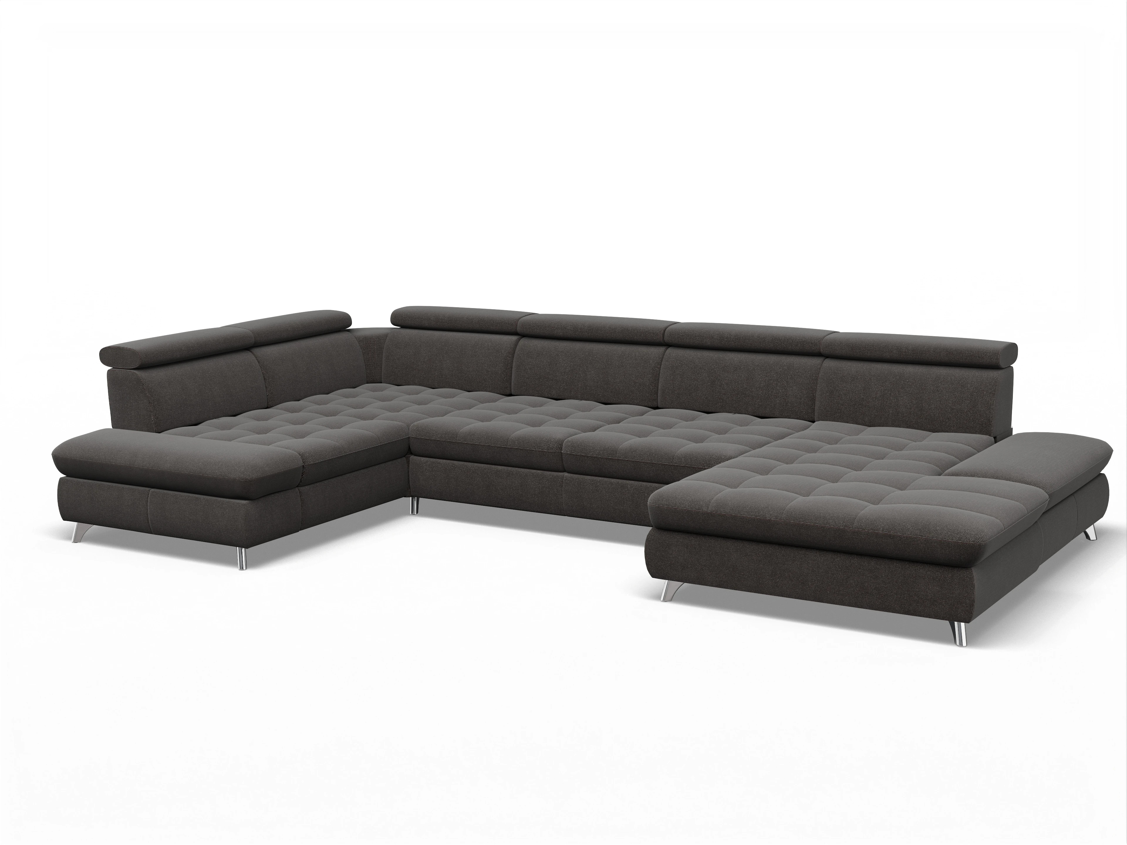 Ansicht des Produktes Memphis Stoff Wohnlandschaft Armlehne links Abschluss offen rechts in Stoff Grau