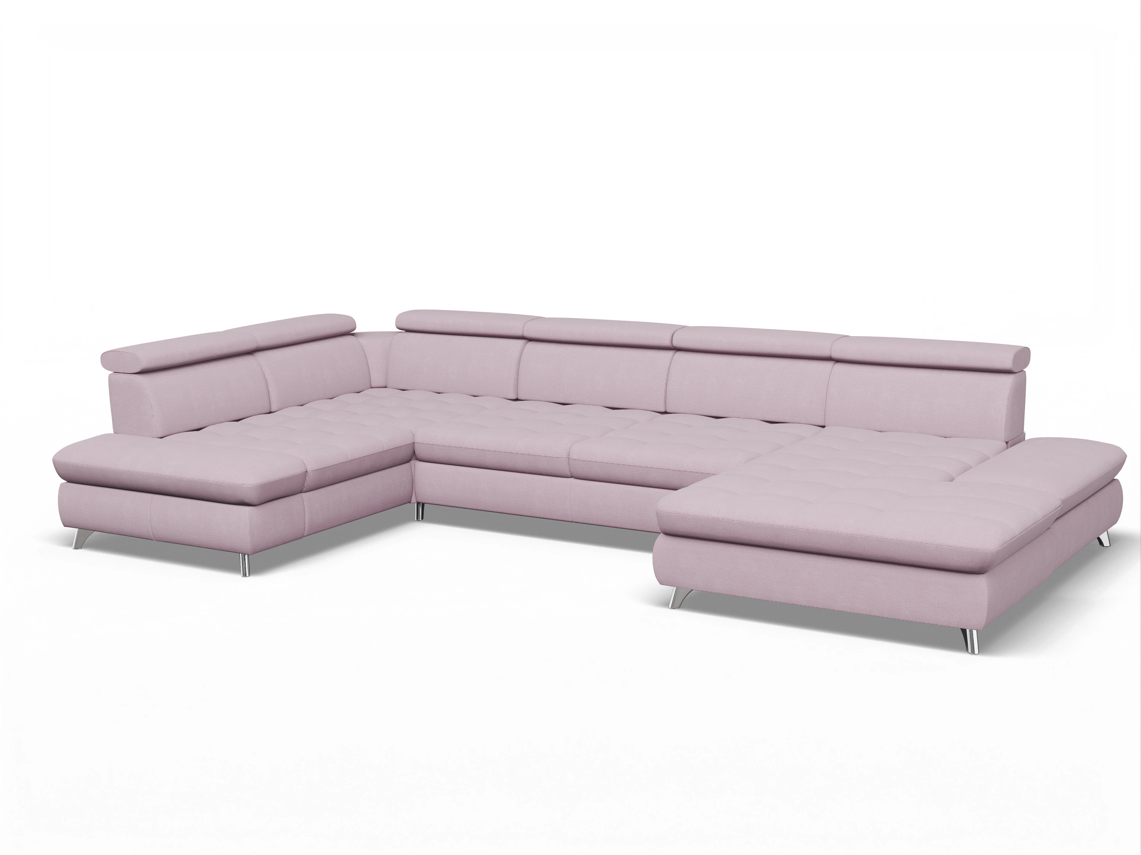 Ansicht des Produktes Memphis Stoff Wohnlandschaft Armlehne links Abschluss offen rechts in Stoff Rosa