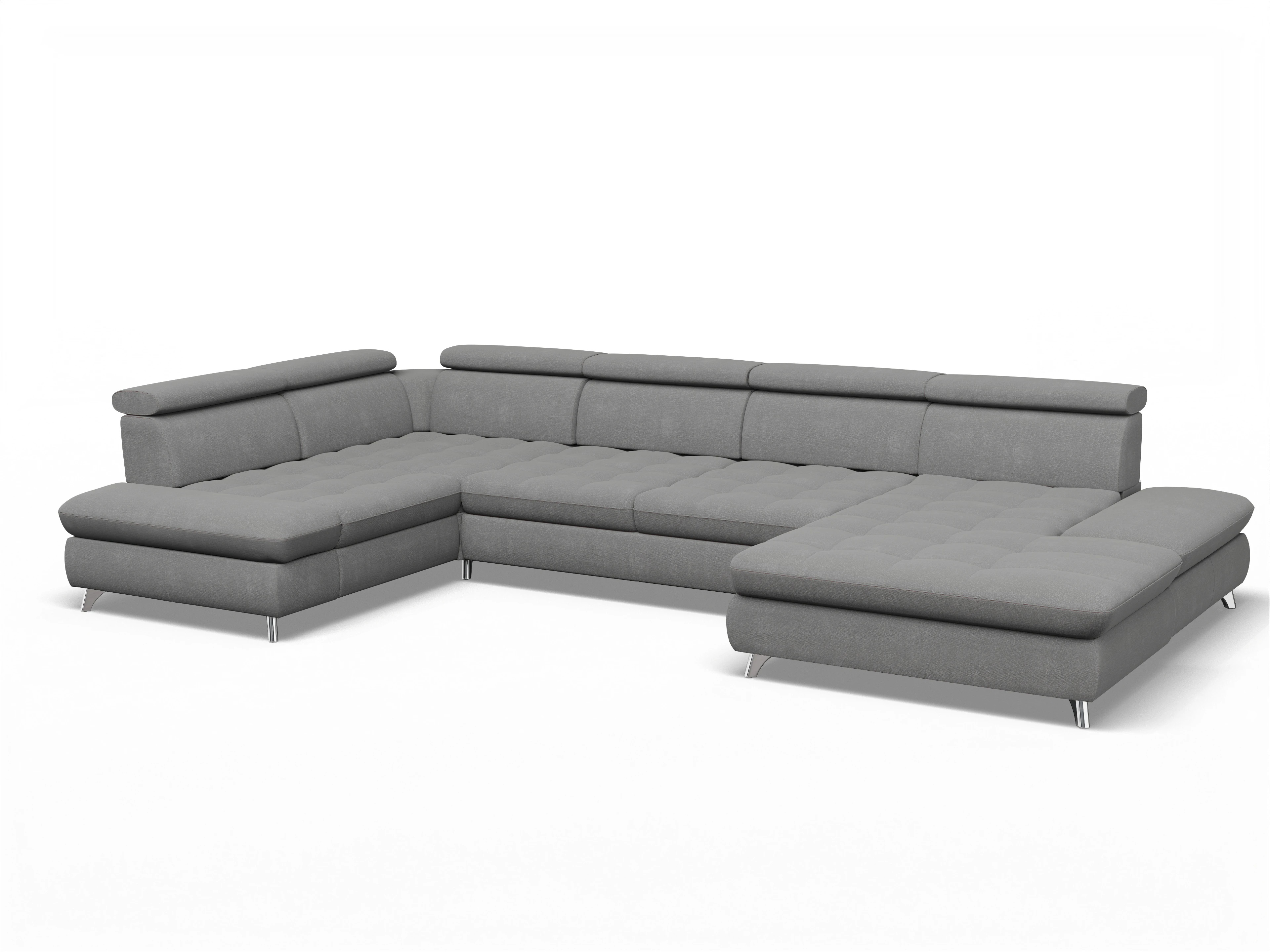 Ansicht des Produktes Memphis Stoff Wohnlandschaft Armlehne links Abschluss offen rechts in Stoff Grau
