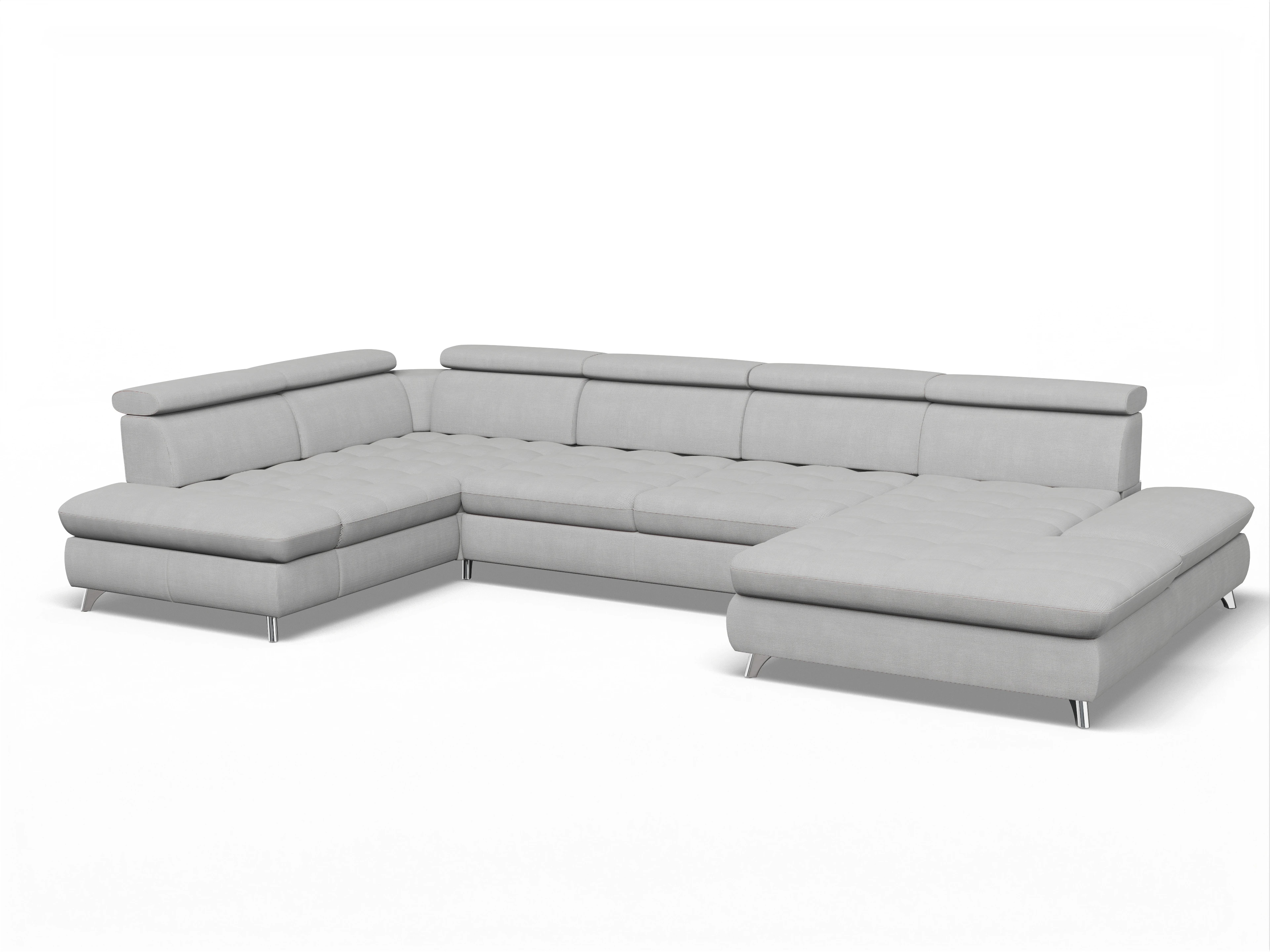 Ansicht des Produktes Memphis Stoff Wohnlandschaft Armlehne links Abschluss offen rechts in Stoff Grau