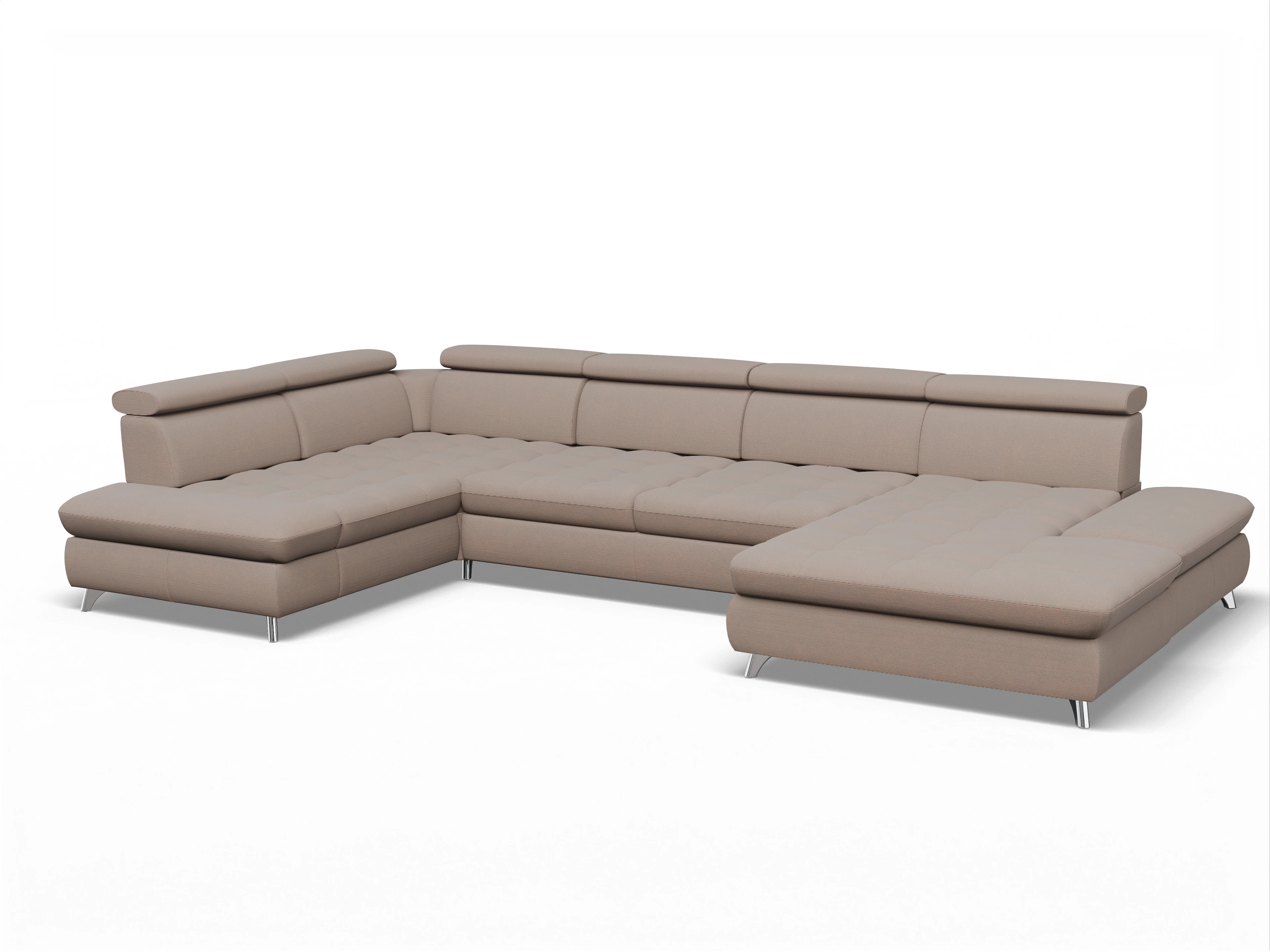 Ansicht des Produktes Memphis Stoff Wohnlandschaft Armlehne links Abschluss offen rechts in Stoff Braun