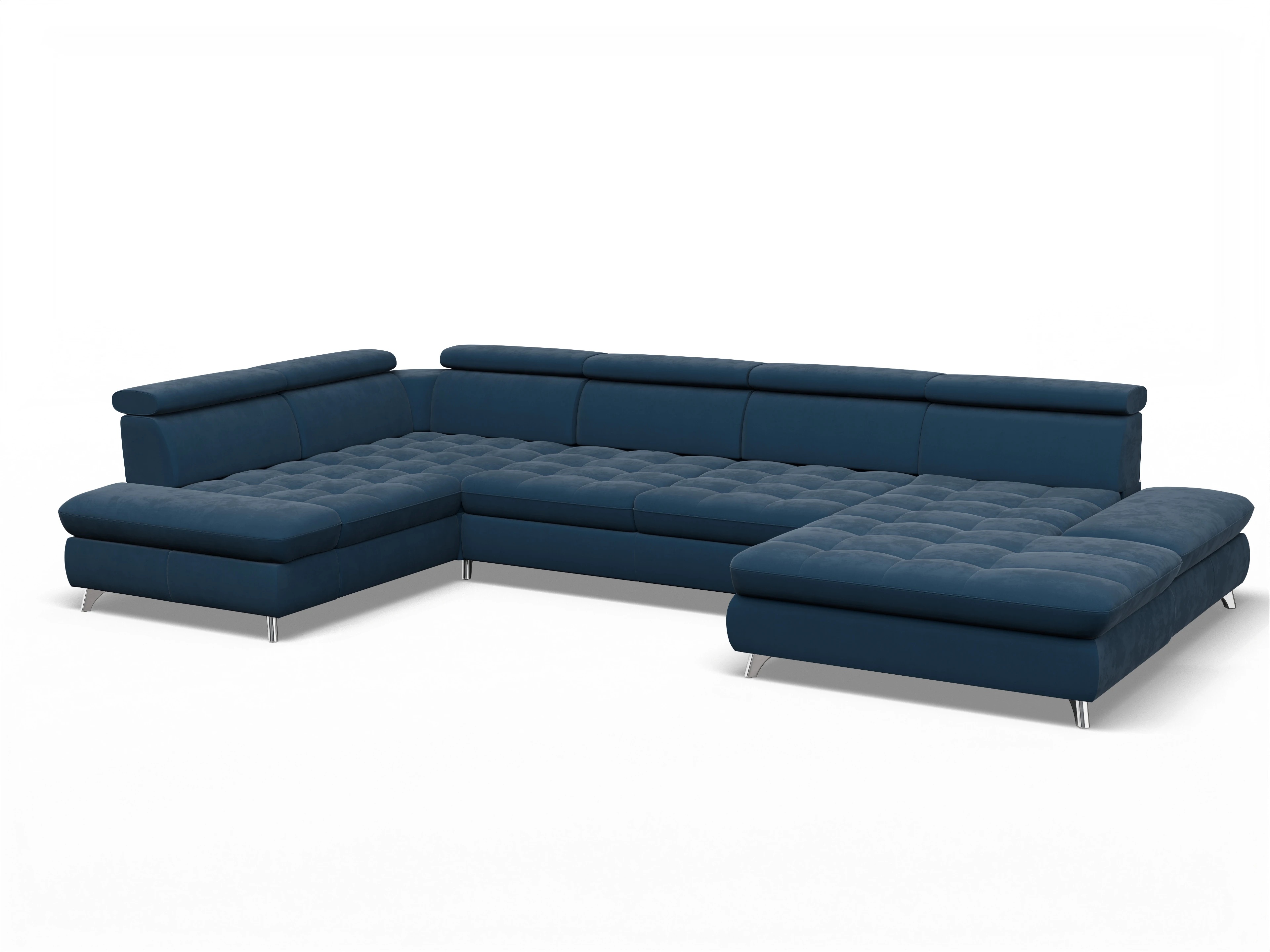 Ansicht des Produktes Memphis Stoff Wohnlandschaft Armlehne links Abschluss offen rechts in Stoff Blau