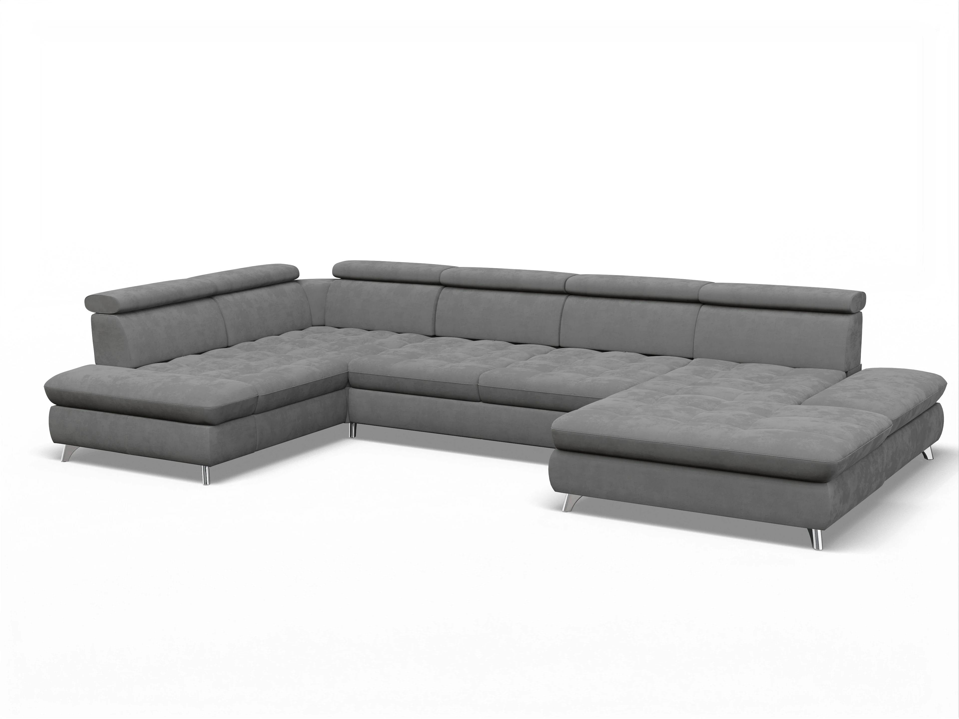 Ansicht des Produktes Memphis Stoff Wohnlandschaft Armlehne links Abschluss offen rechts in Stoff Grau