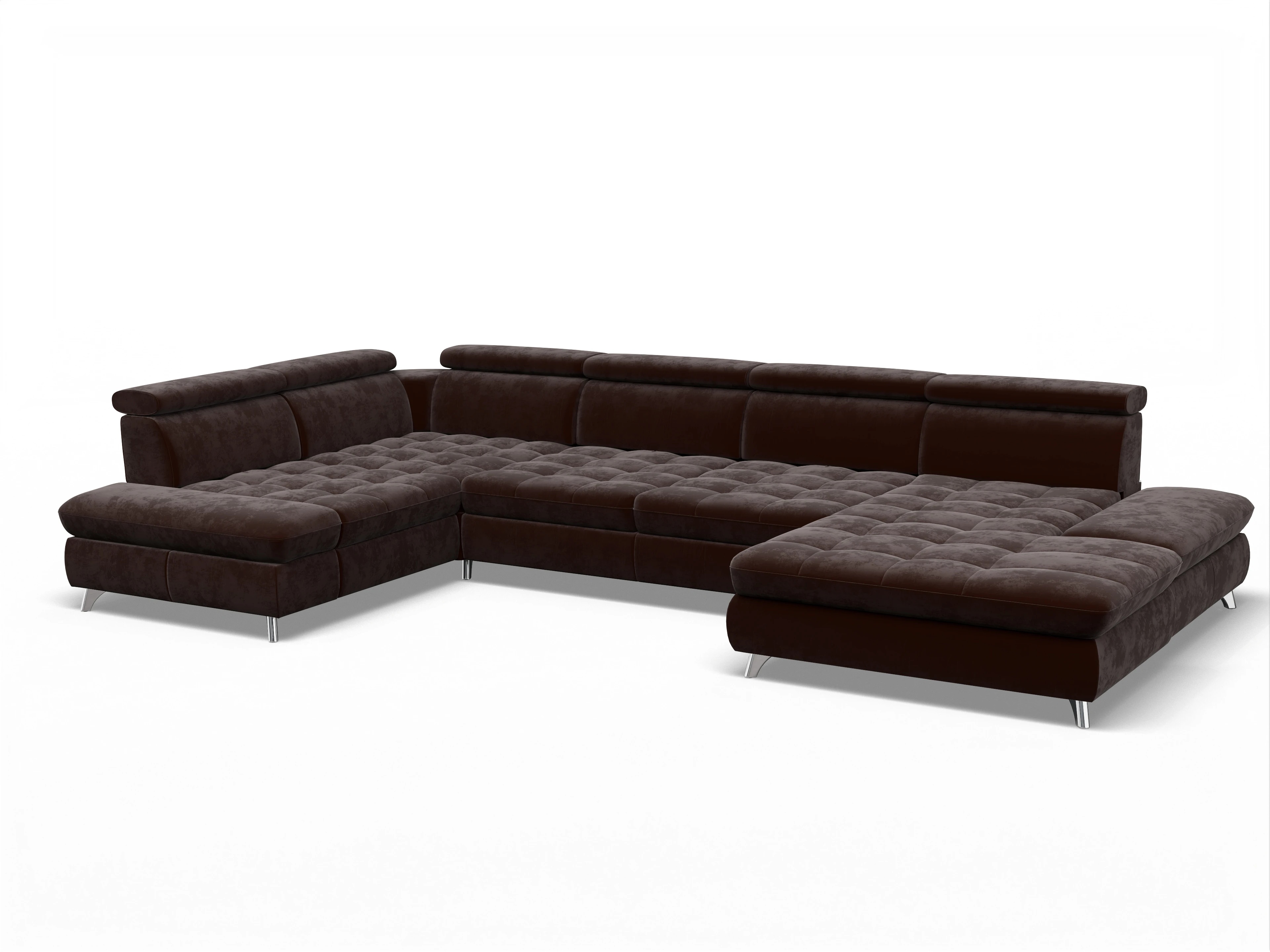 Ansicht des Produktes Memphis Stoff Wohnlandschaft Armlehne links Abschluss offen rechts in Stoff Braun