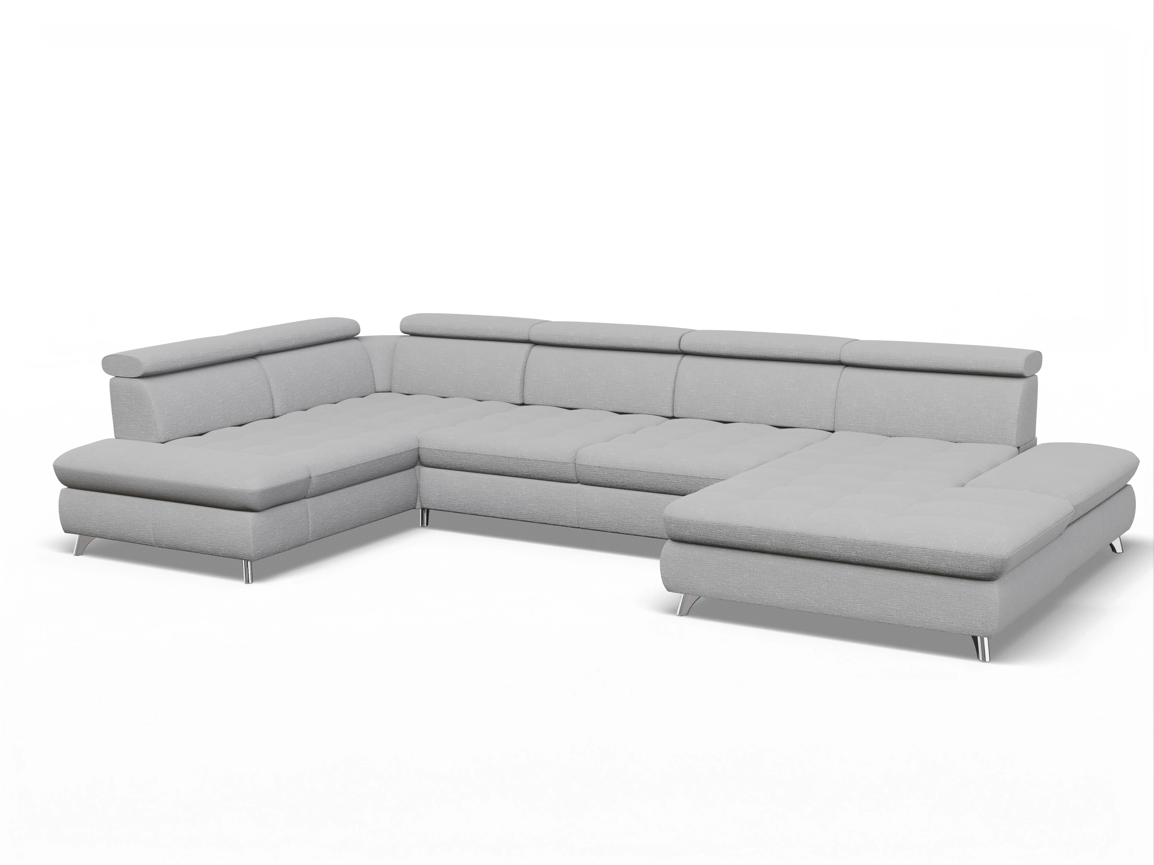 Ansicht des Produktes Memphis Stoff Wohnlandschaft Armlehne links Abschluss offen rechts in Stoff Grau