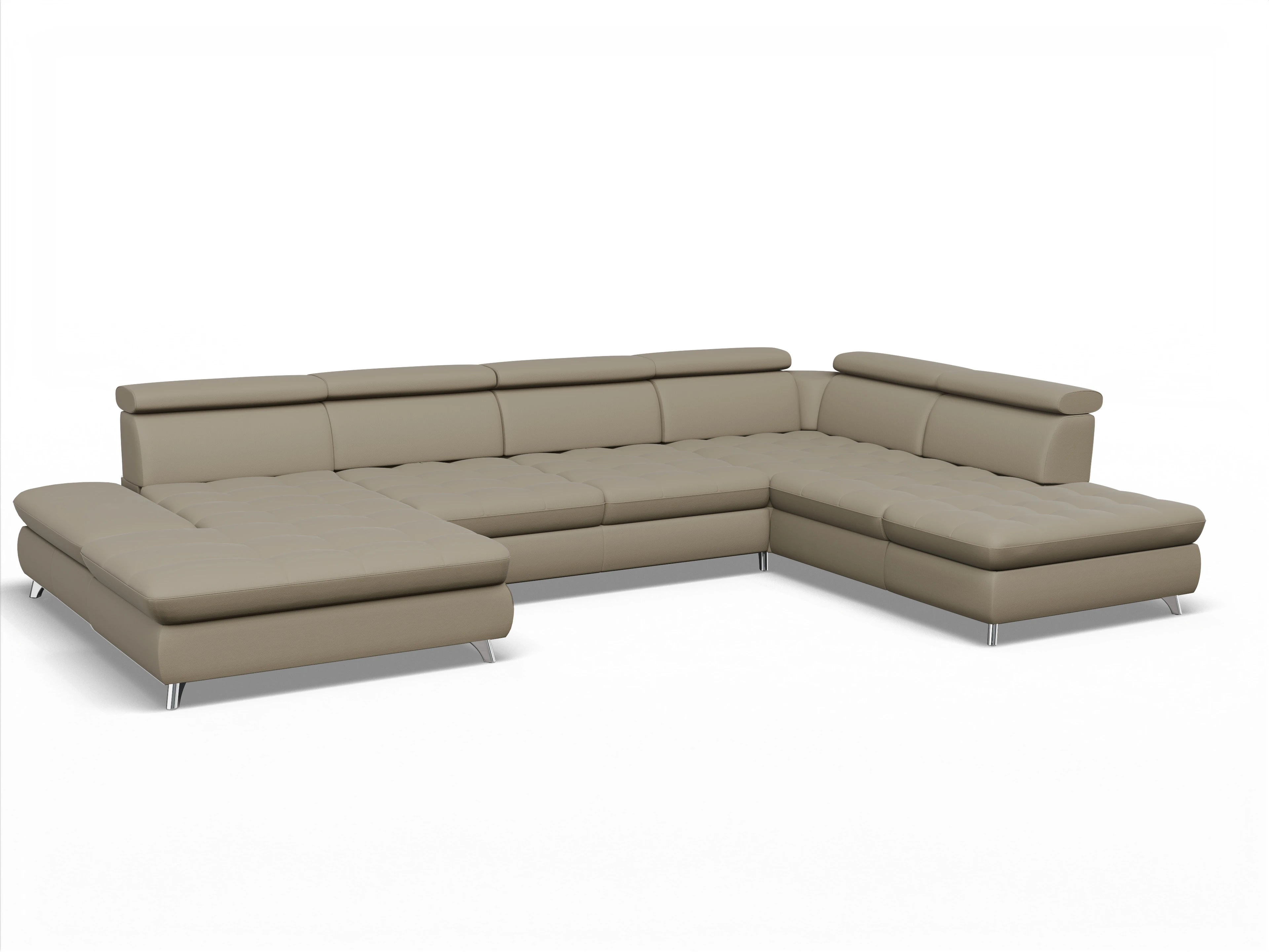 Ansicht des Produktes Memphis Stoff Wohnlandschaft offen beidseitig in Leder Braun