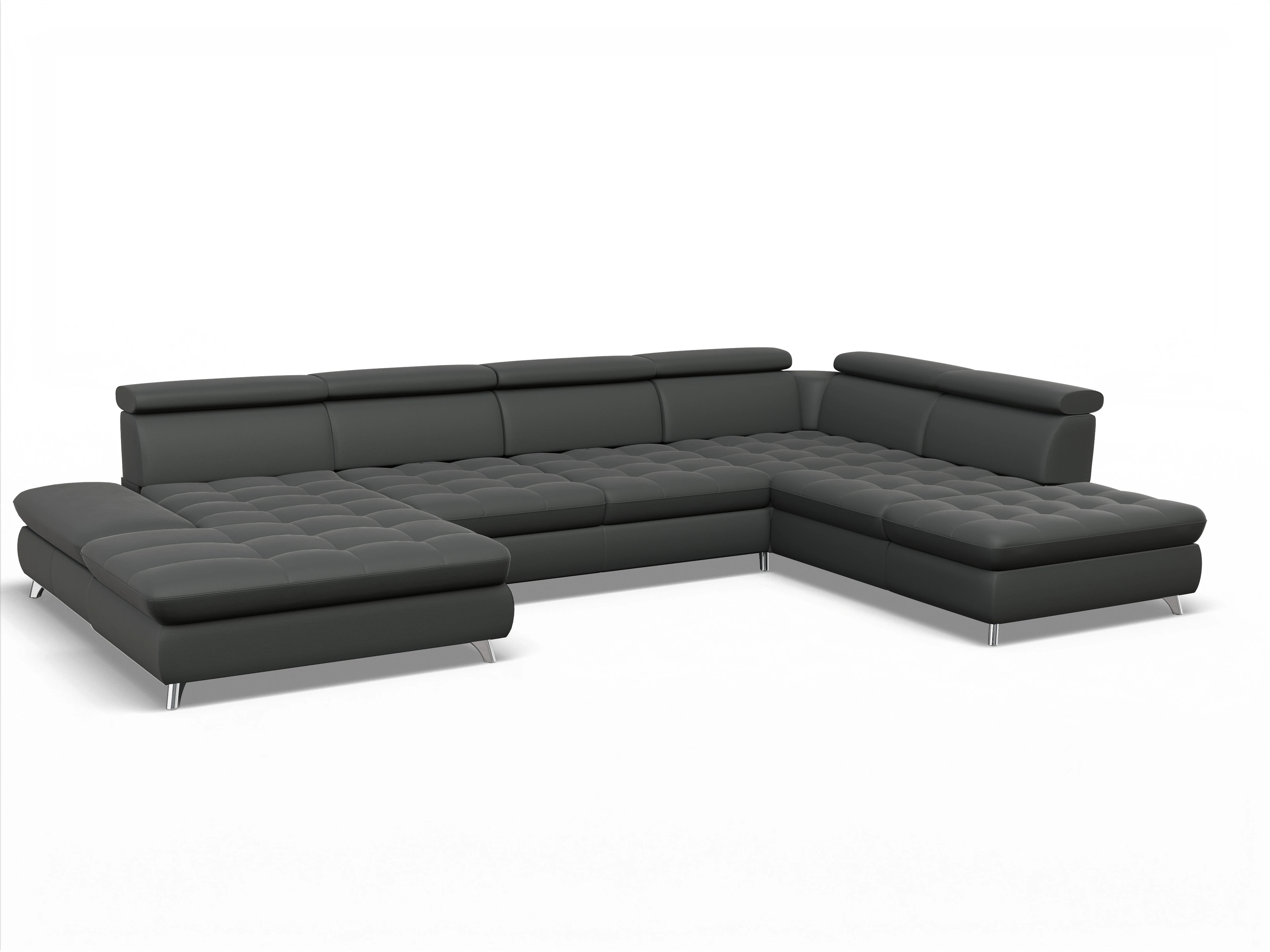 Ansicht des Produktes Memphis Stoff Wohnlandschaft offen beidseitig in Leder Grau