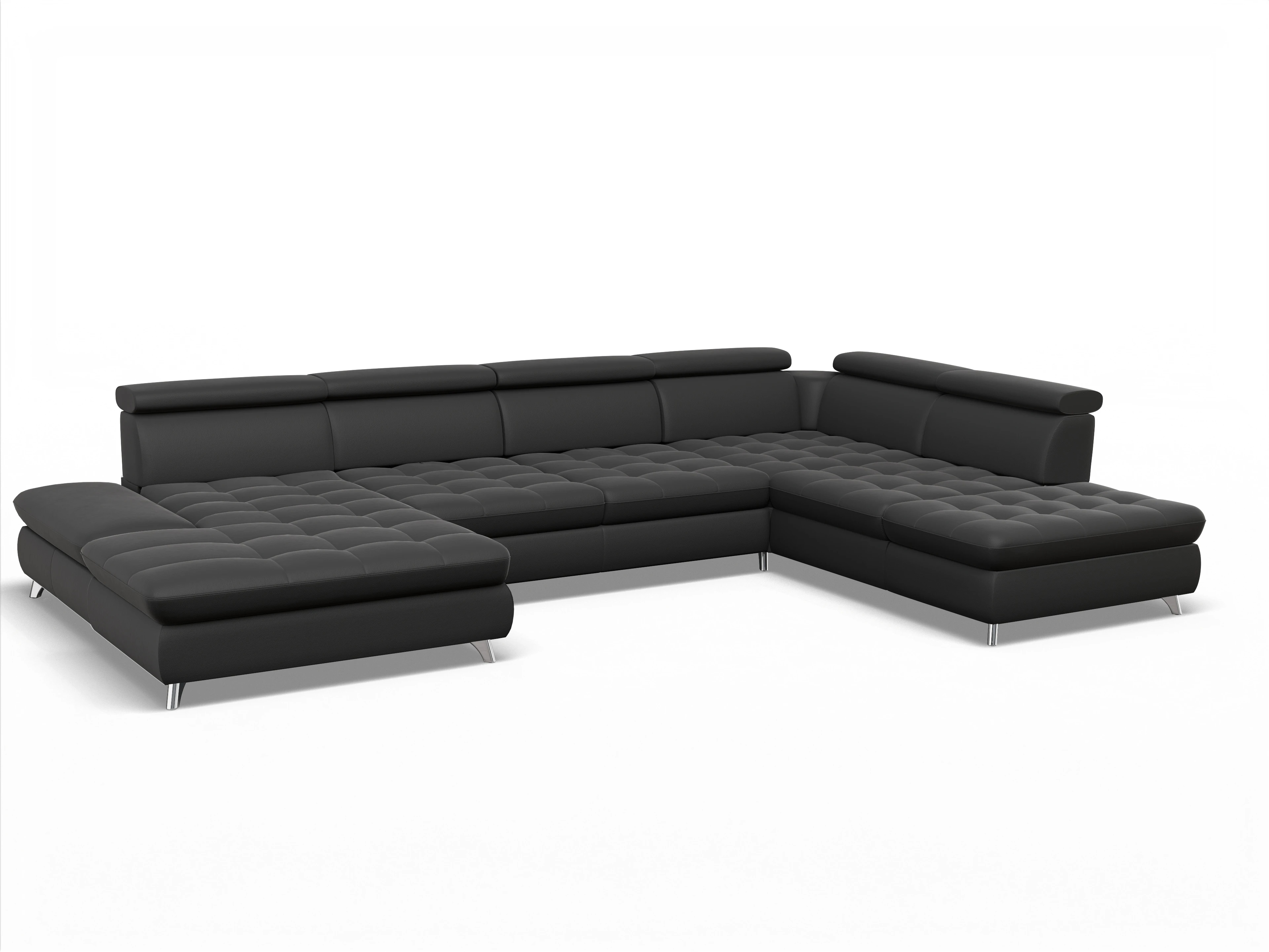 Ansicht des Produktes Memphis Stoff Wohnlandschaft offen beidseitig in Leder Schwarz