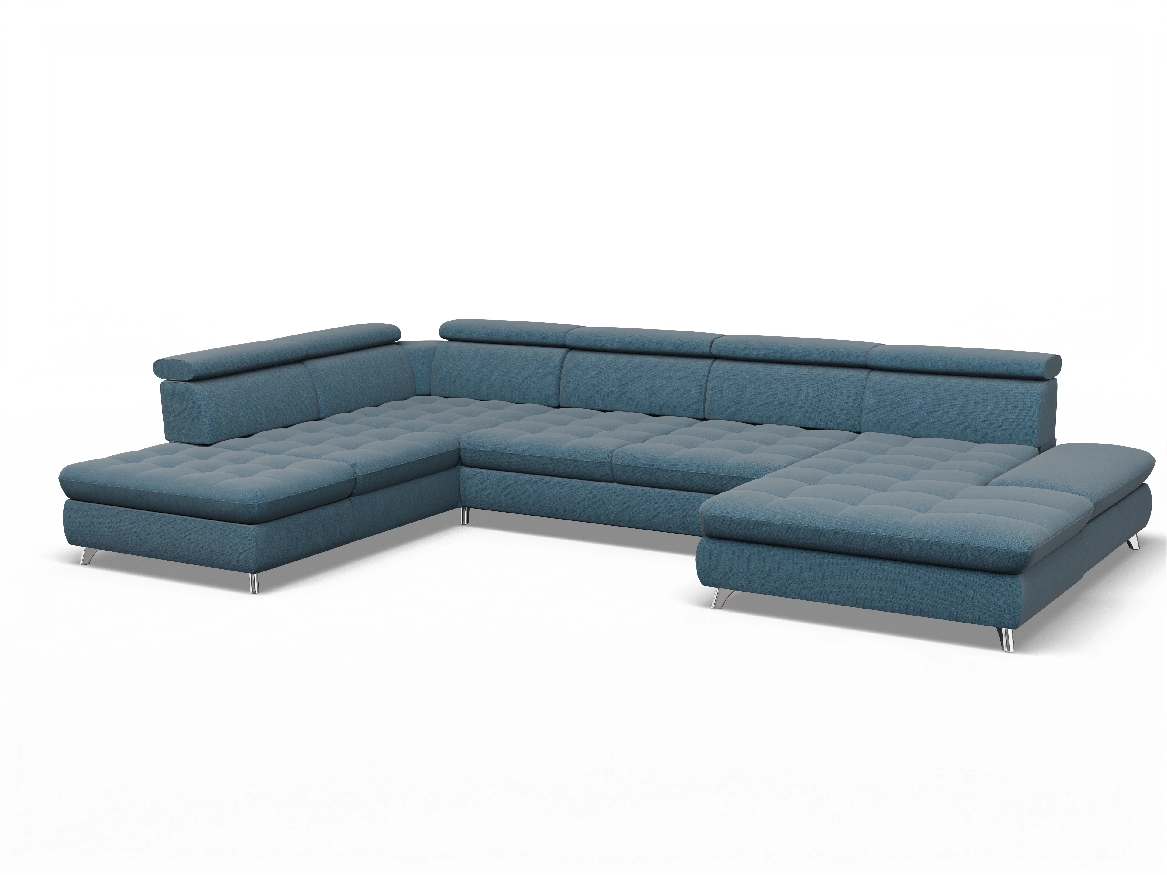 Ansicht des Produktes Memphis Stoff Wohnlandschaft offen beidseitig in Stoff Blau