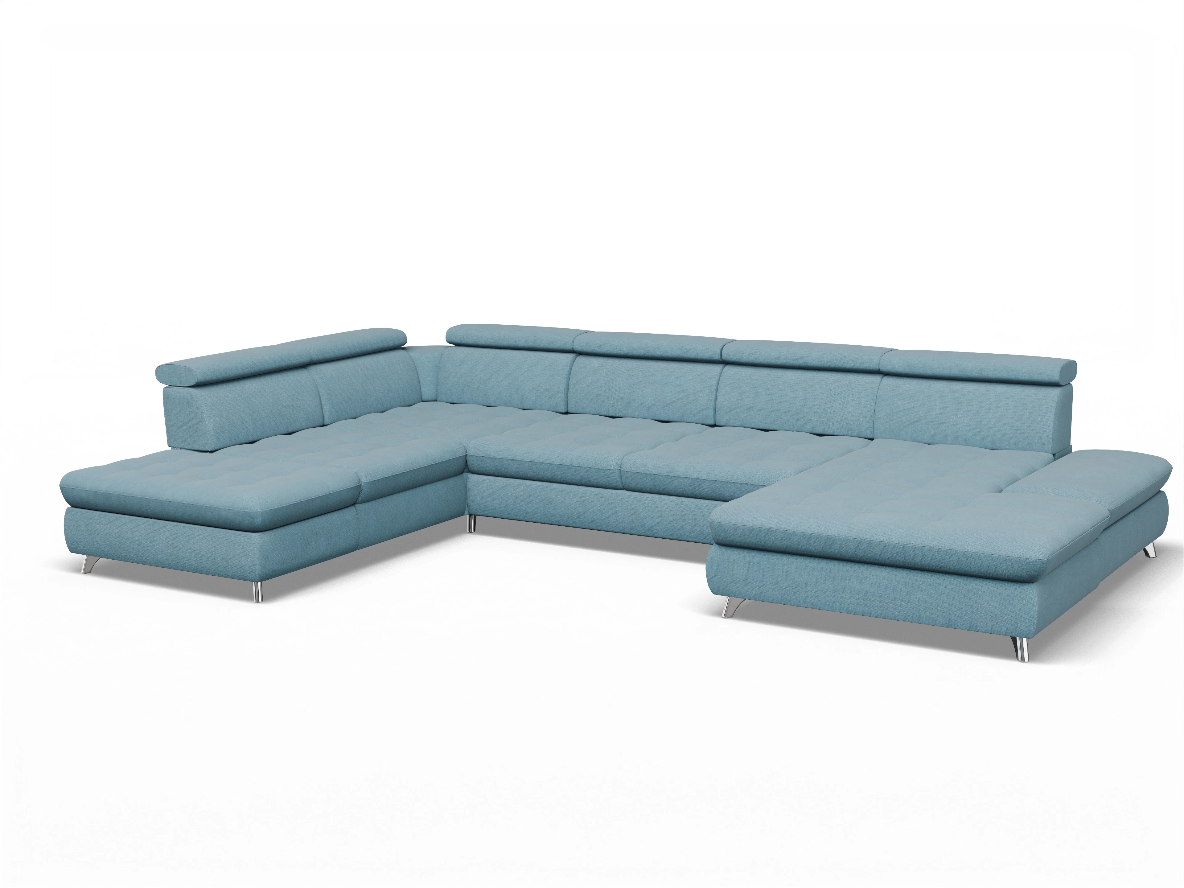 Ansicht des Produktes Memphis Stoff Wohnlandschaft offen beidseitig in Stoff Blau