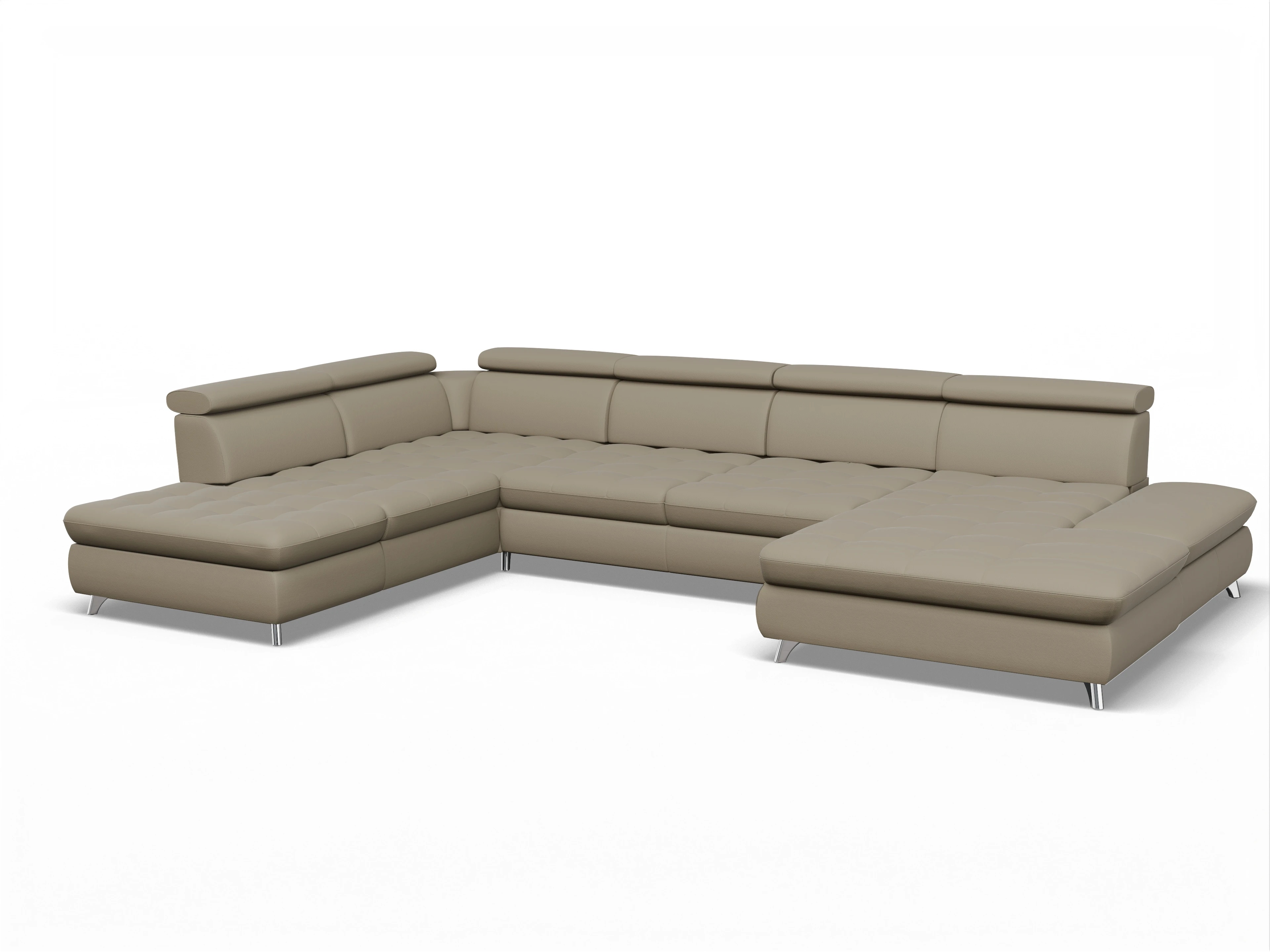 Ansicht des Produktes Memphis Stoff Wohnlandschaft offen beidseitig in Leder Braun