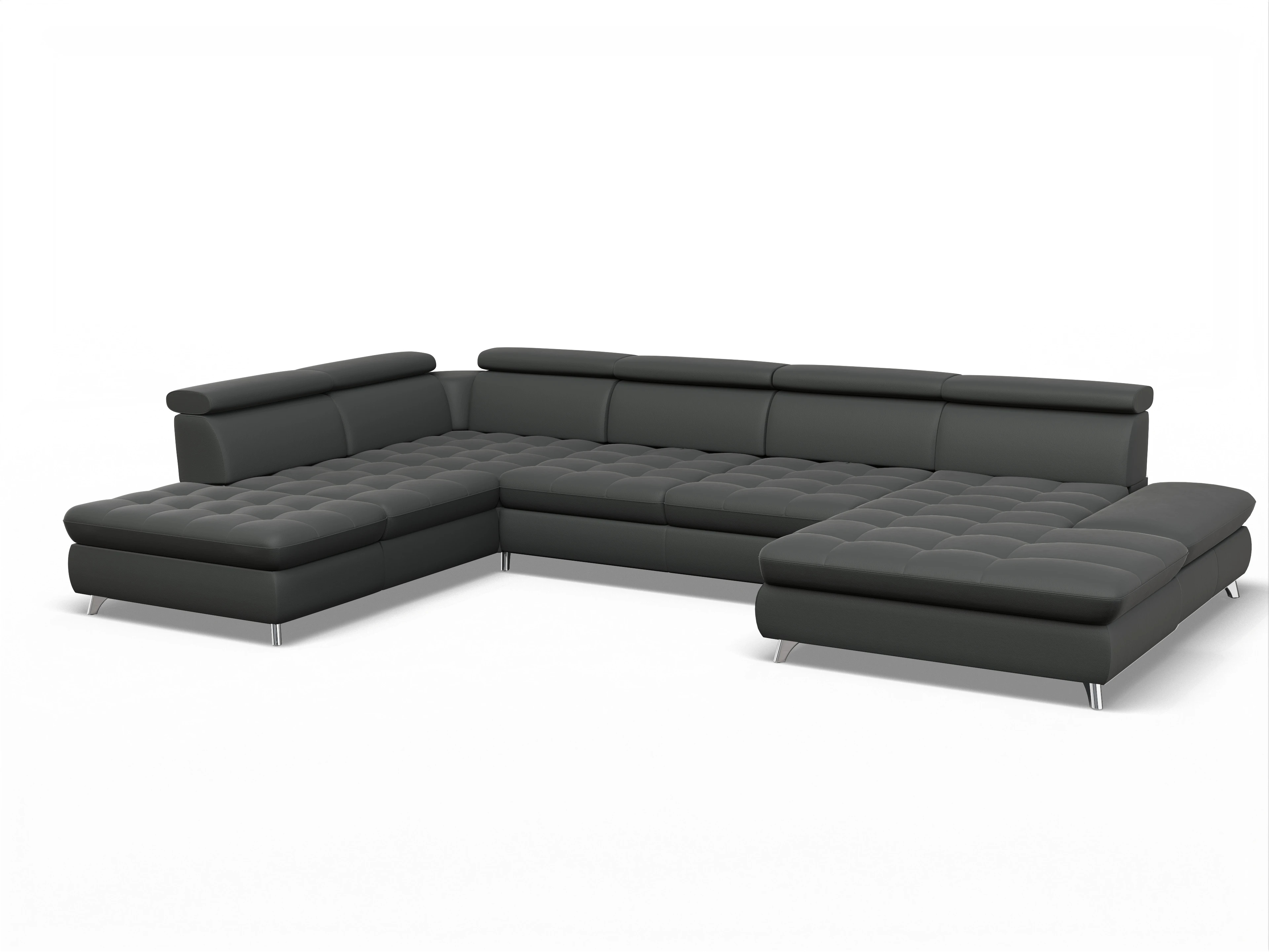 Ansicht des Produktes Memphis Stoff Wohnlandschaft offen beidseitig in Leder Grau