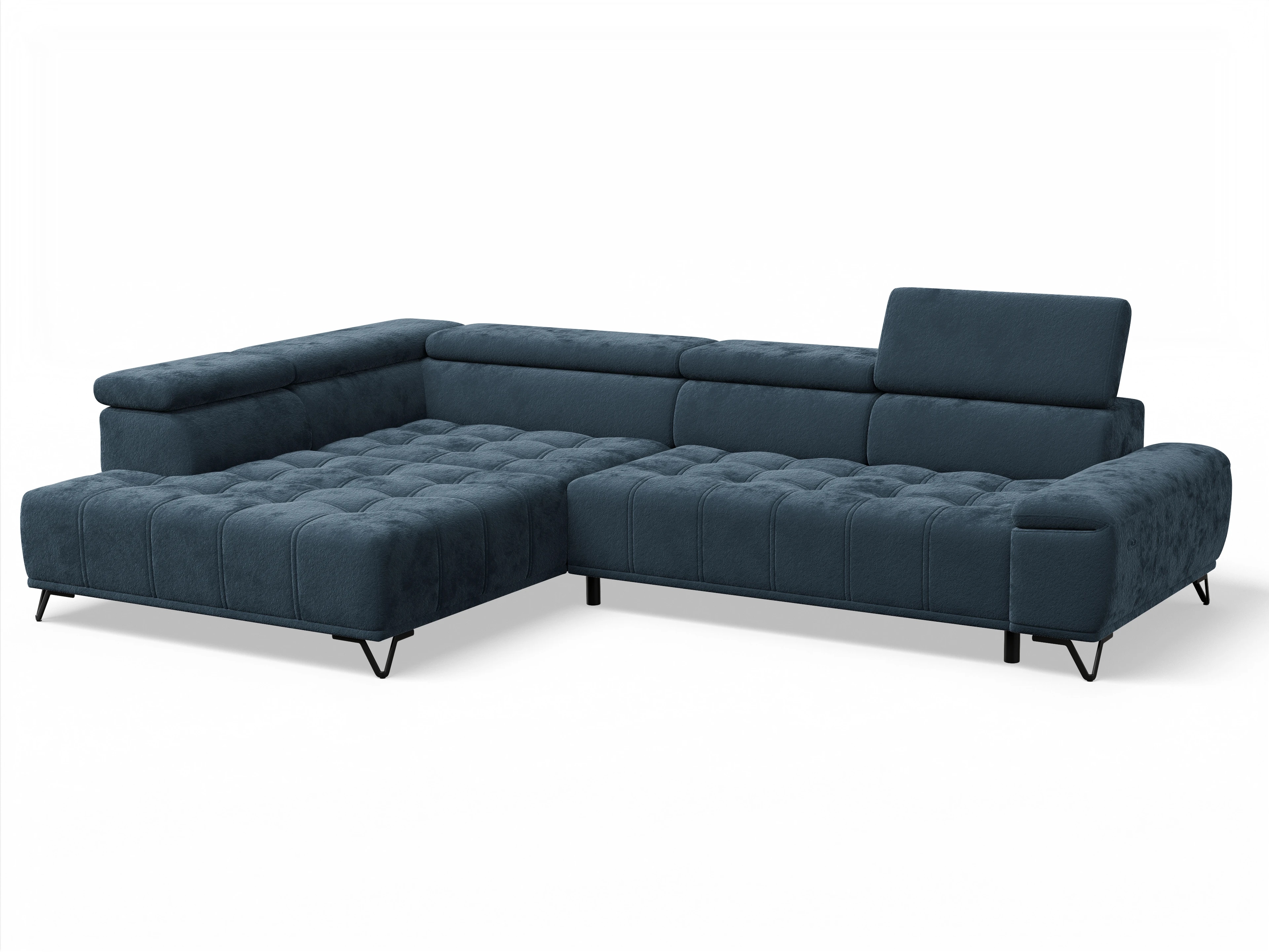 Ansicht des Produktes Sevilla Ecksofa links Abschluss offen in Stoff Blau