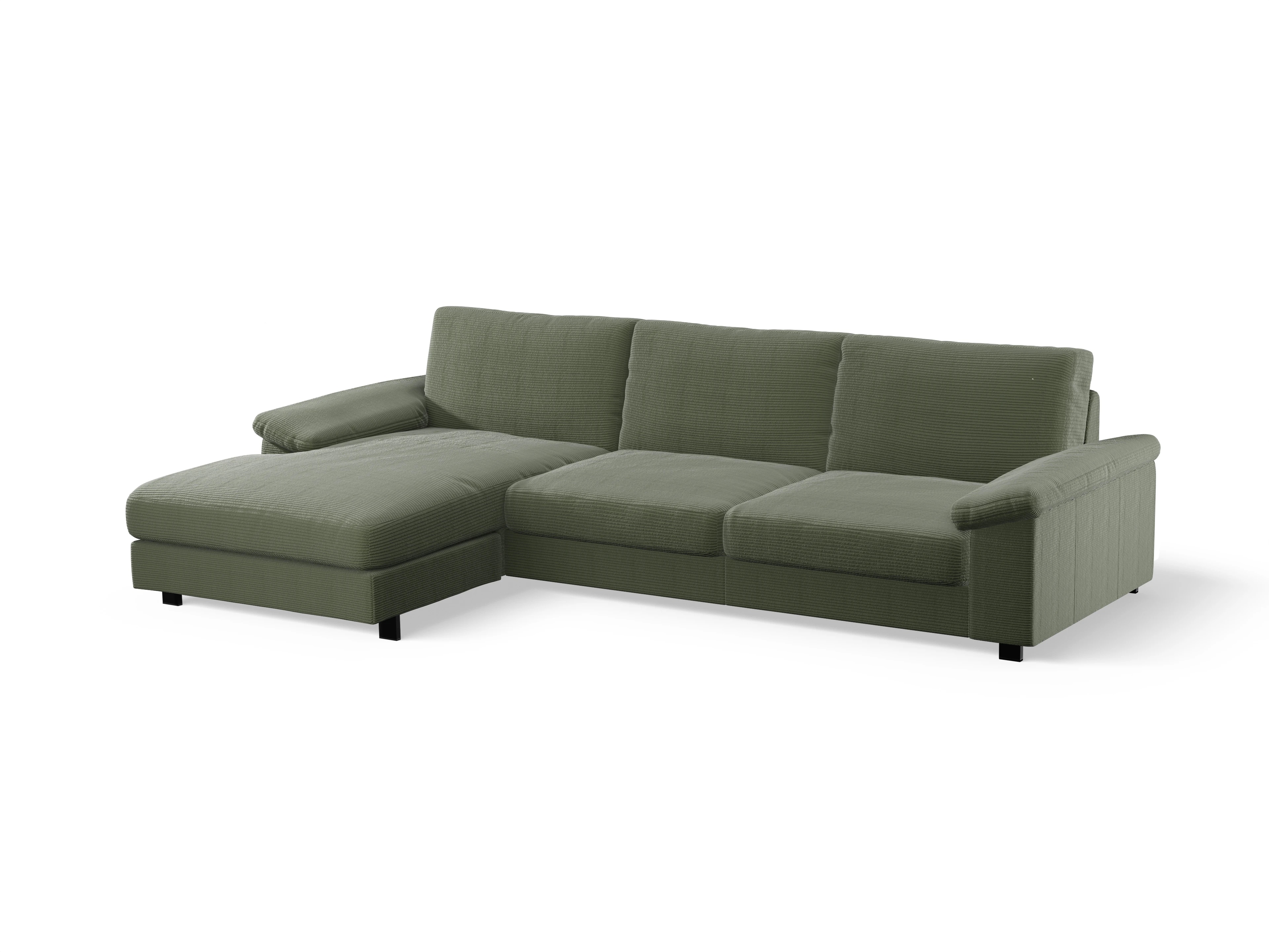 Casco Ecksofa LO Large L Ansicht des Produktes Casco 2.0 Ecksofa links Abschluss offen in Stoff Grün