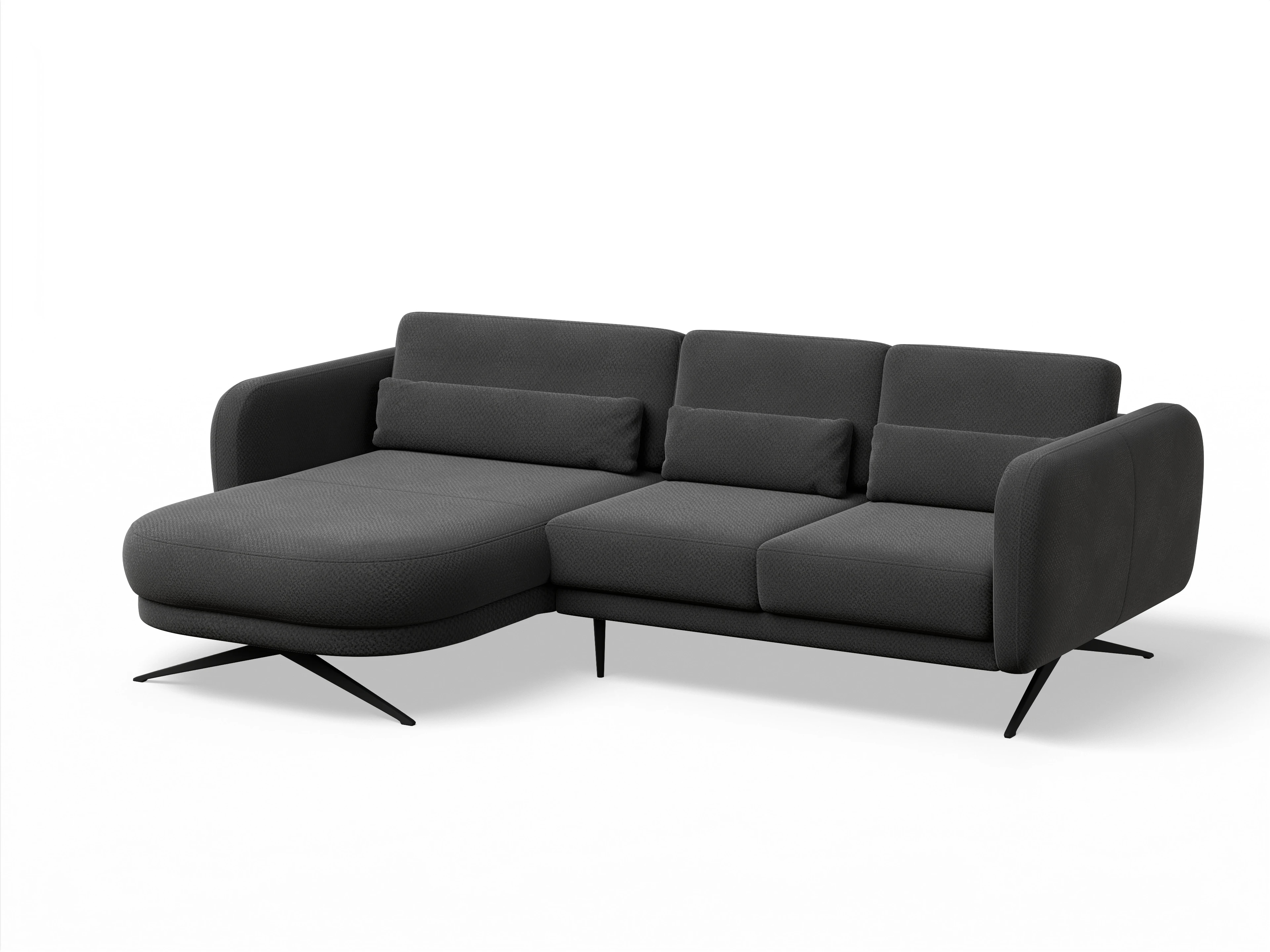 Ansicht des Produktes Malaga Ecksofa links Abschluss offen in Stoff Schwarz