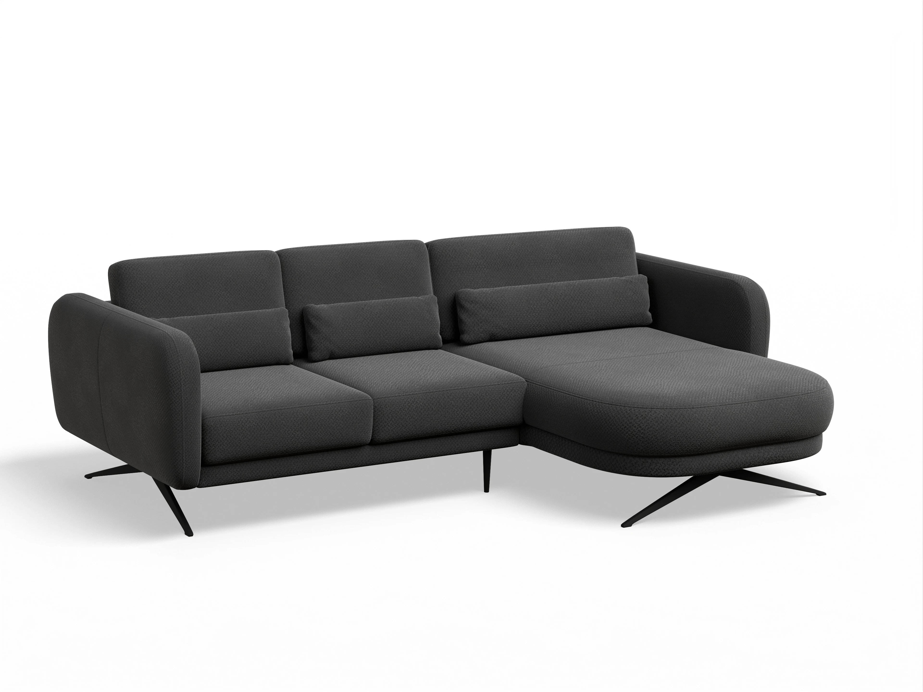 Ansicht des Produktes Malaga Ecksofa rechts Abschluss offen in Stoff Schwarz