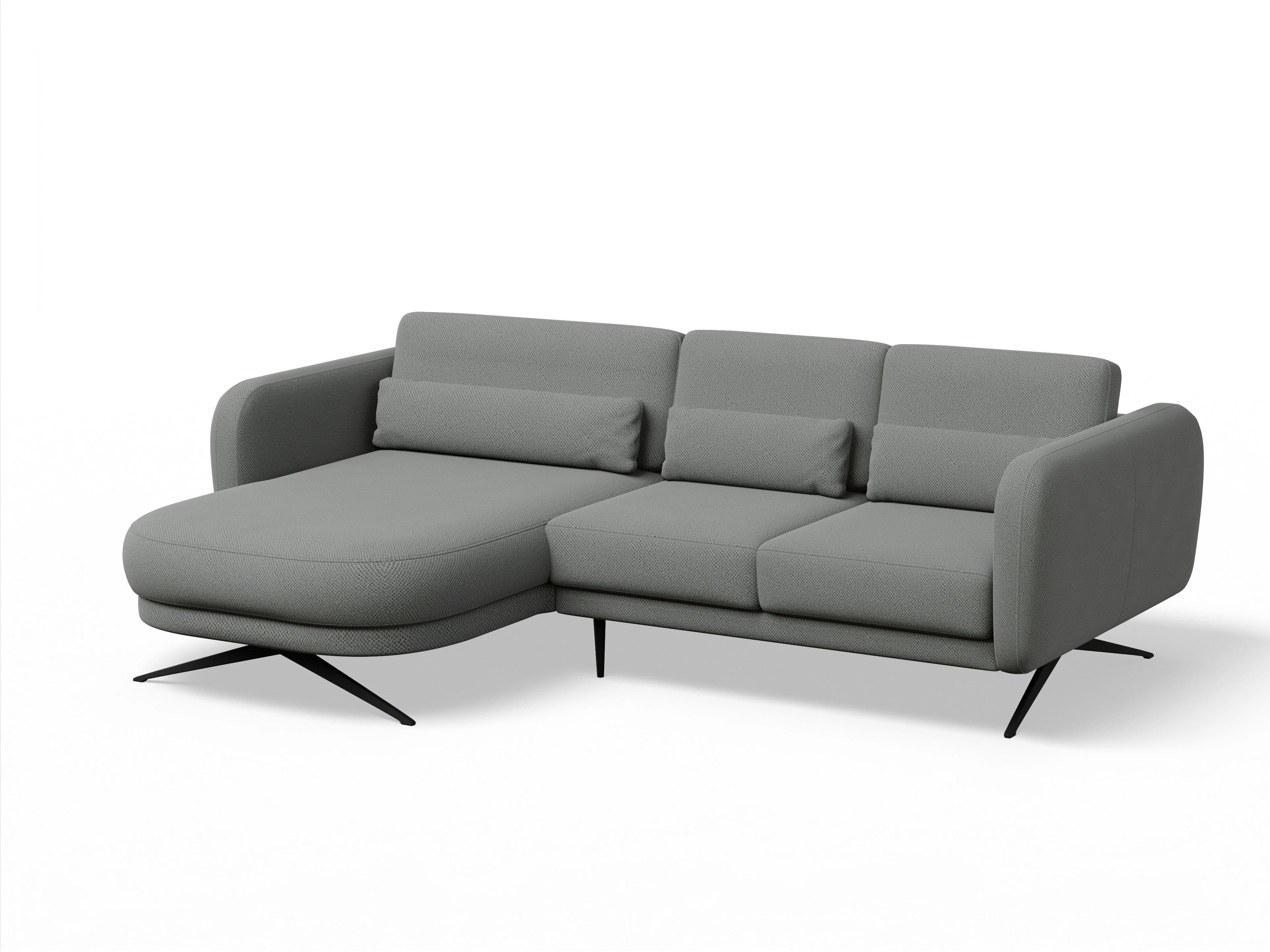 Ansicht des Produktes Malaga Ecksofa links Abschluss offen in Stoff Grau