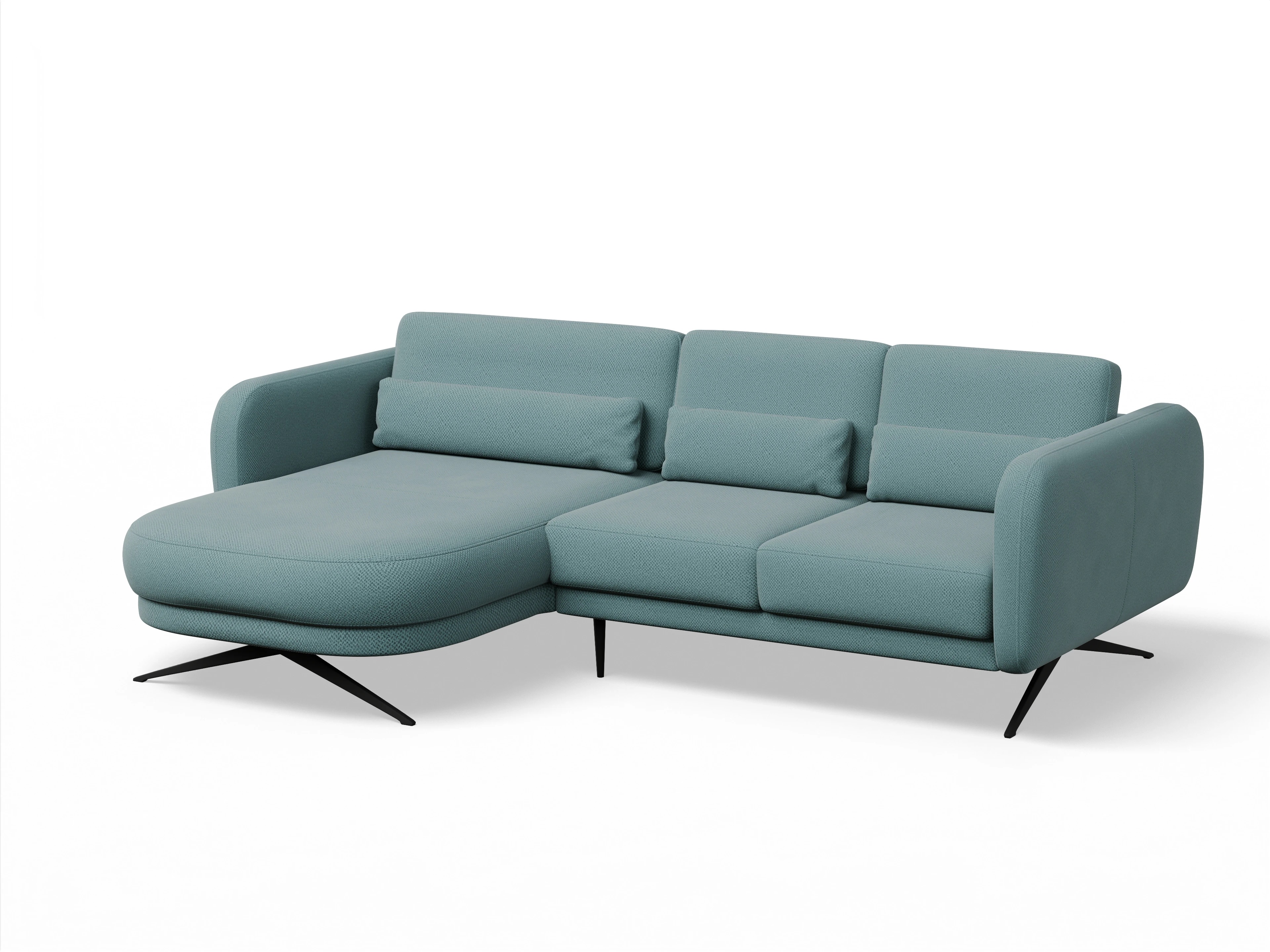 Ansicht des Produktes Malaga Ecksofa links Abschluss offen in Stoff Blau