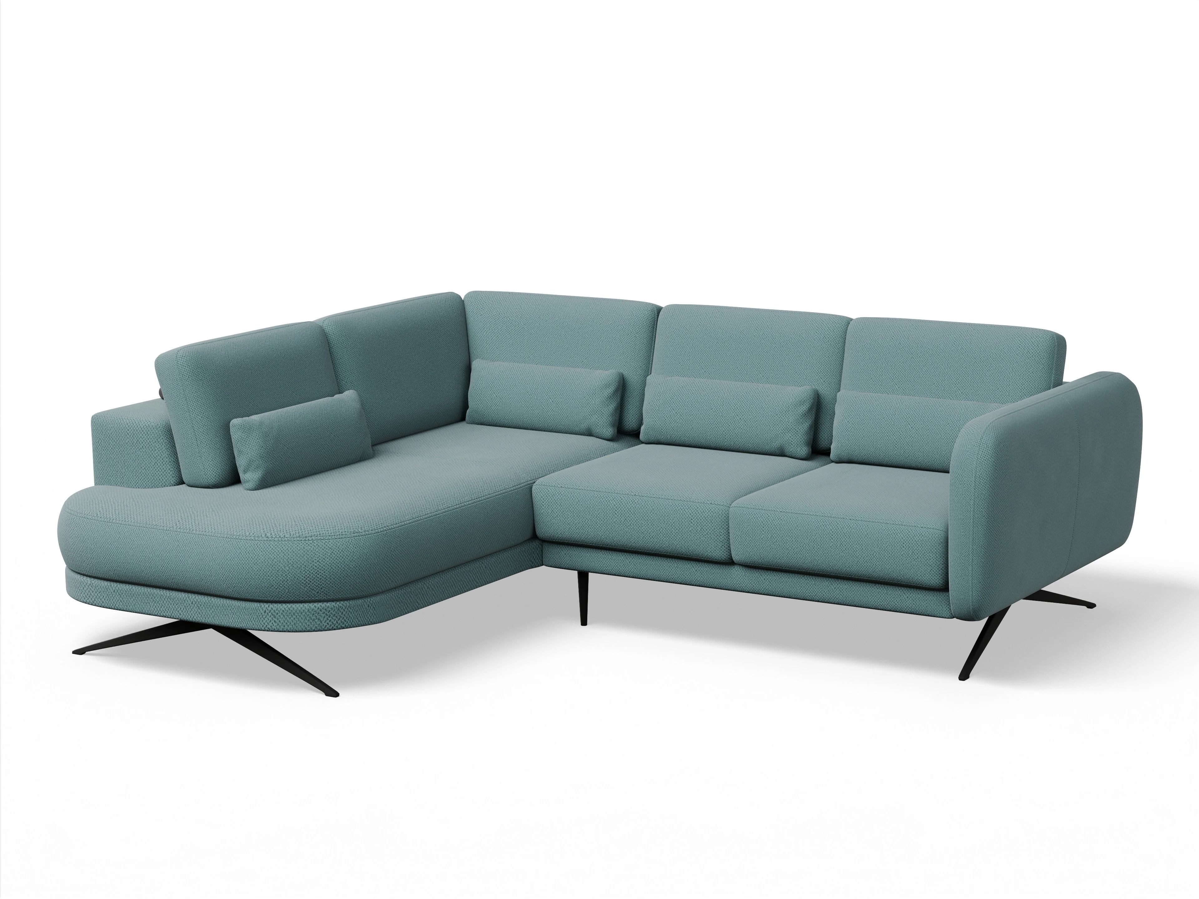 Ansicht des Produktes Malaga Ecksofa links Abschluss offen in Stoff Blau