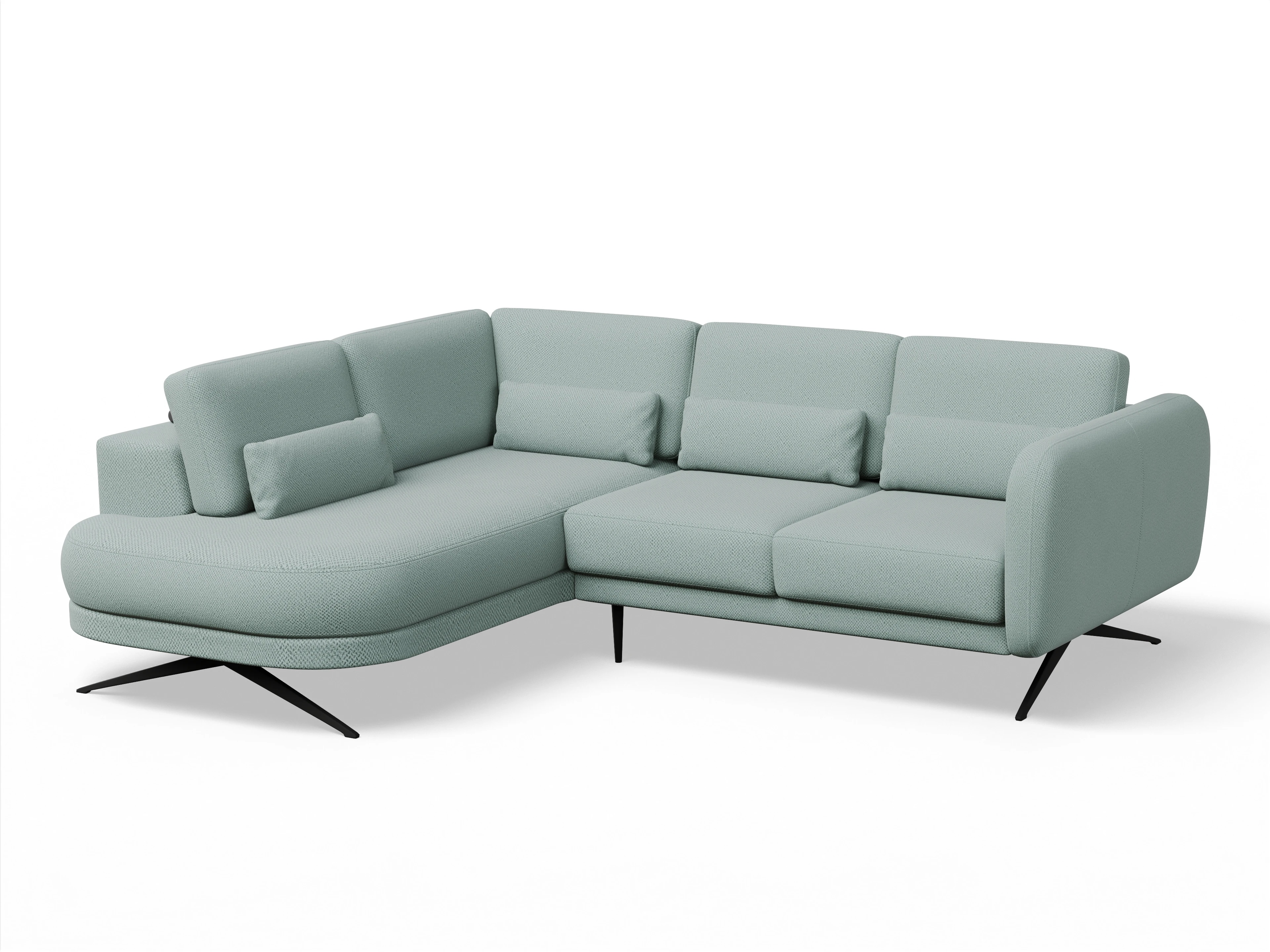 Ansicht des Produktes Malaga Ecksofa links Abschluss offen in Stoff Blau