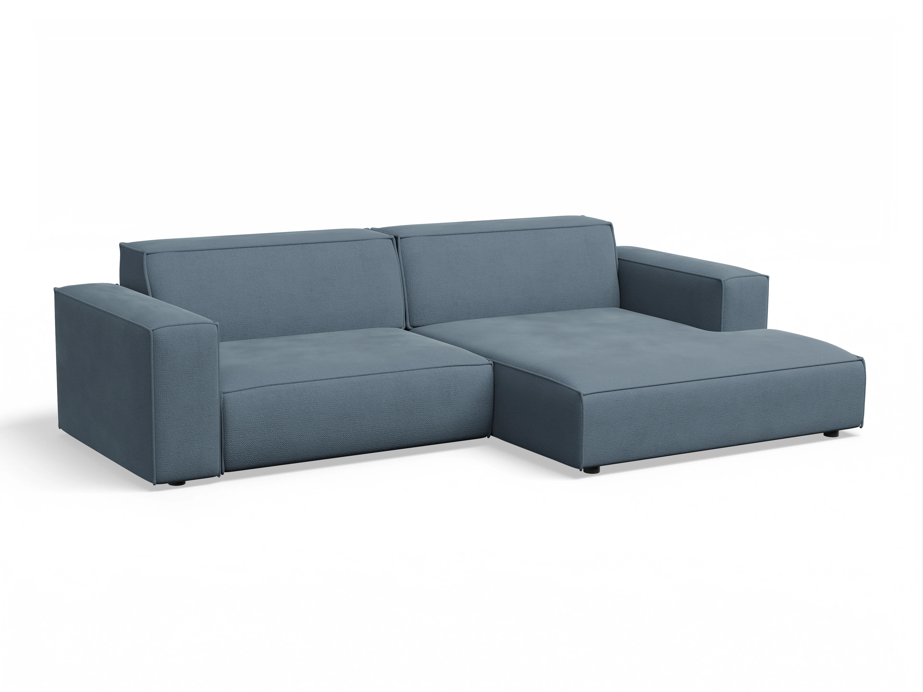 Claas Ecksofa mit Longchair rechts Ansicht des Produktes Claas-O Ecksofa rechts Abschluss offen in Stoff Blau