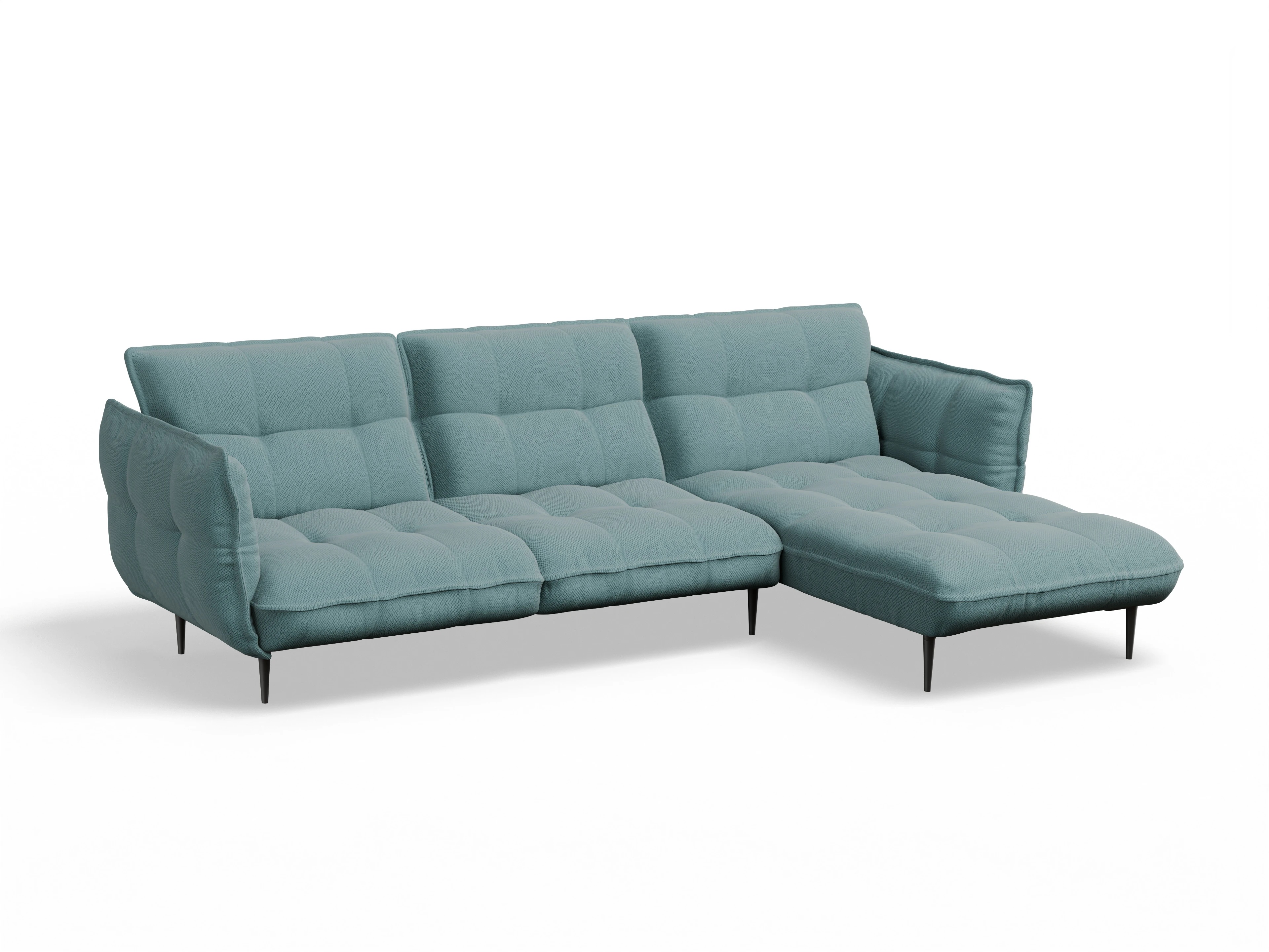 Ansicht des Produktes Marvin-O Ecksofa rechts Abschluss offen in Stoff Blau