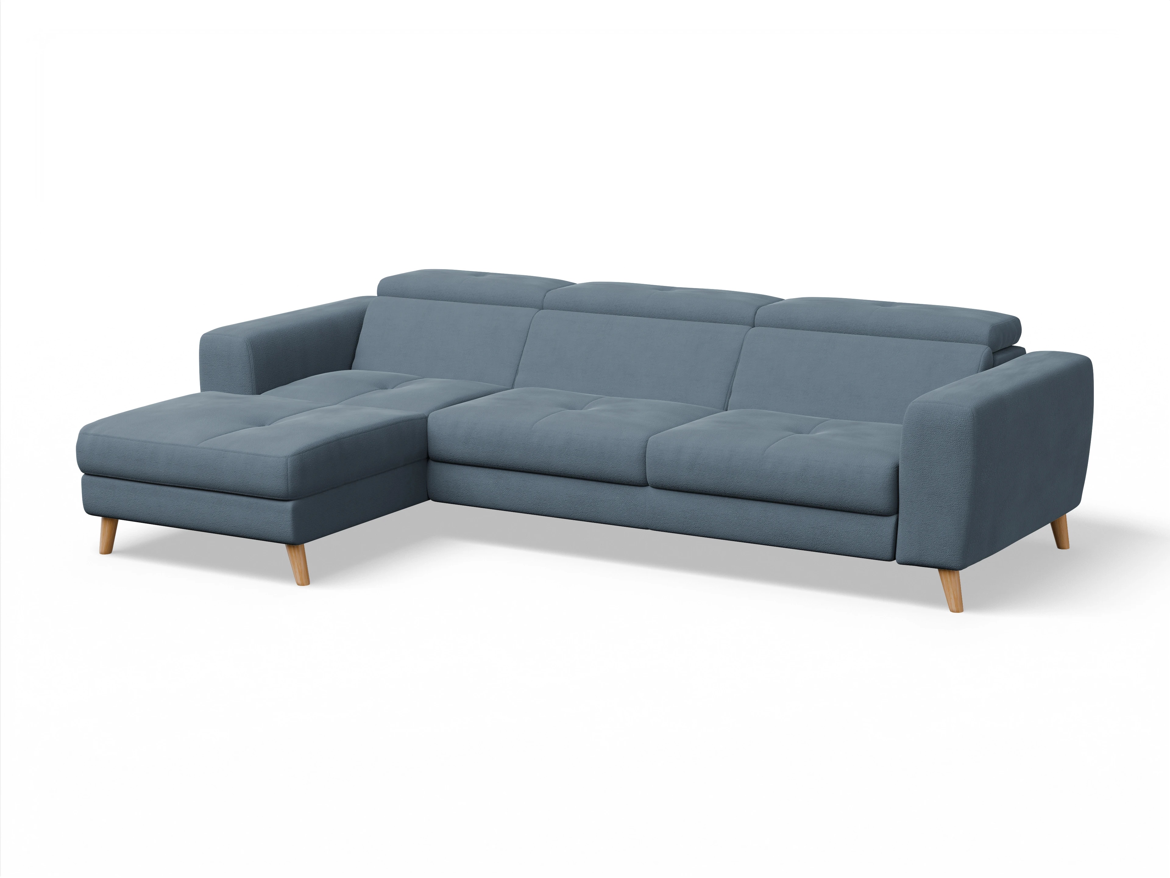 Ansicht des Produktes Capua Ecksofa links Abschluss offen in Stoff Blau