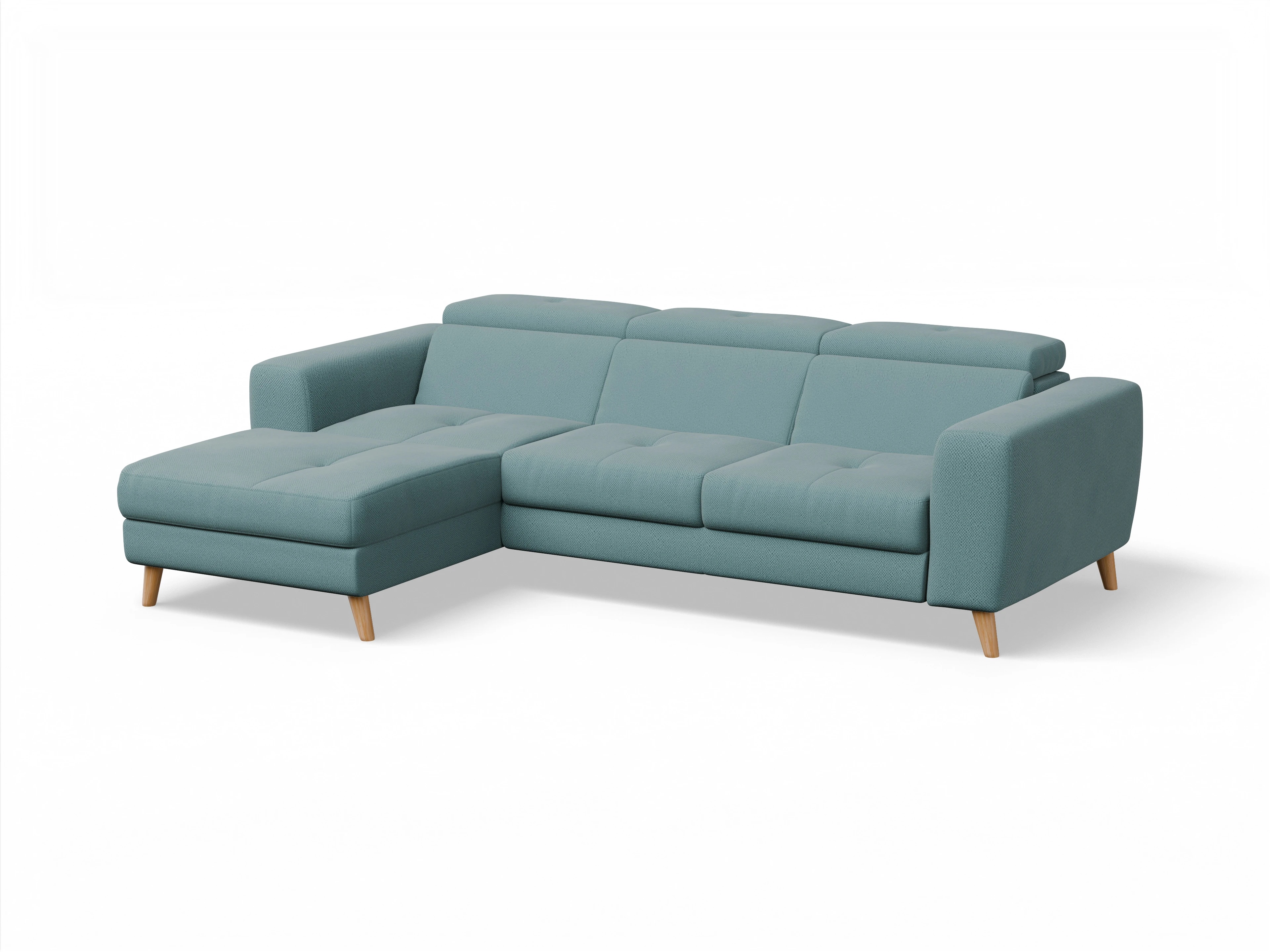 Ansicht des Produktes Capua Ecksofa links Abschluss offen in Stoff Blau