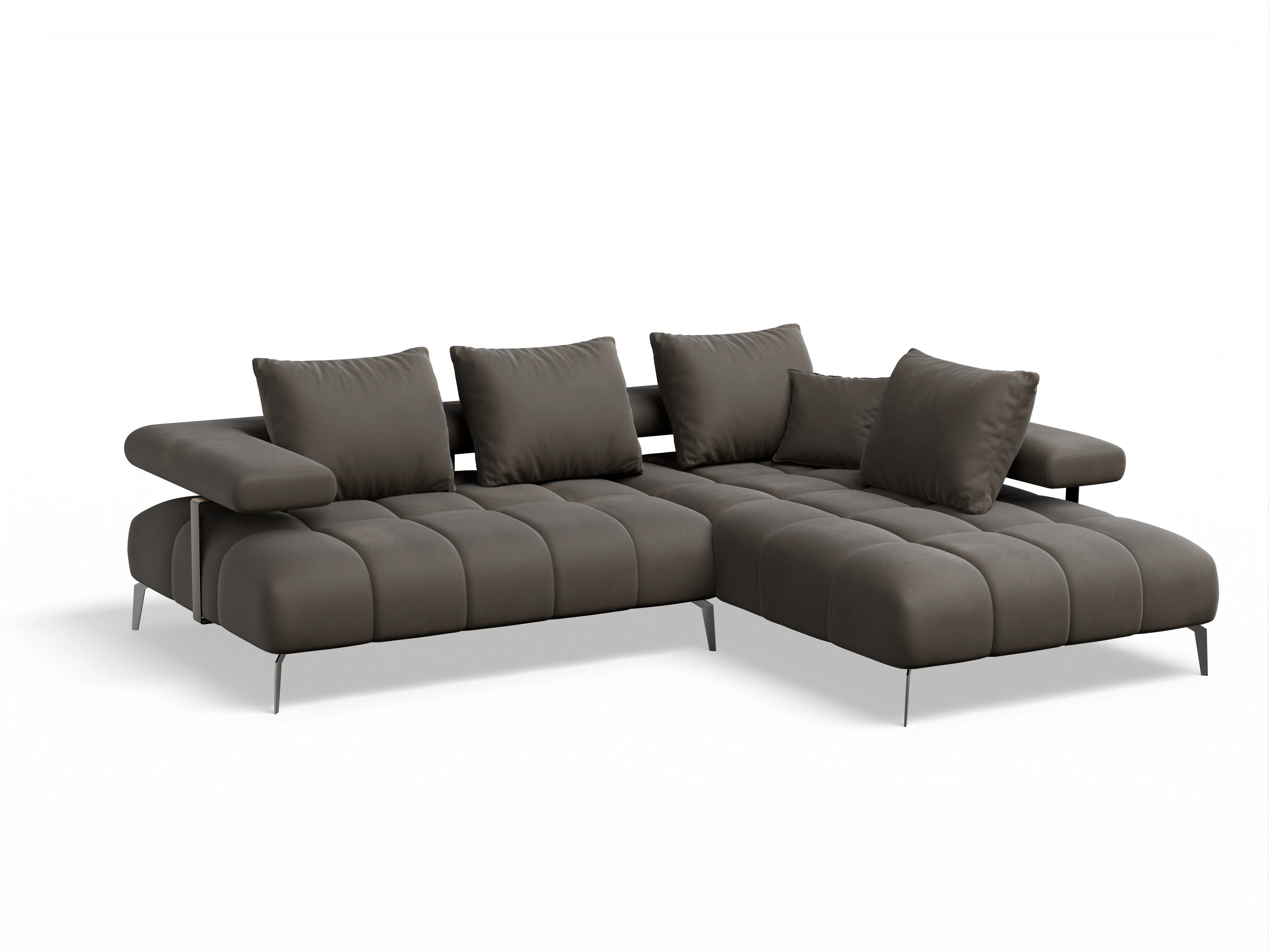 Ansicht des Produktes Madrid-O Ecksofa rechts Abschluss offen in Stoff Braun