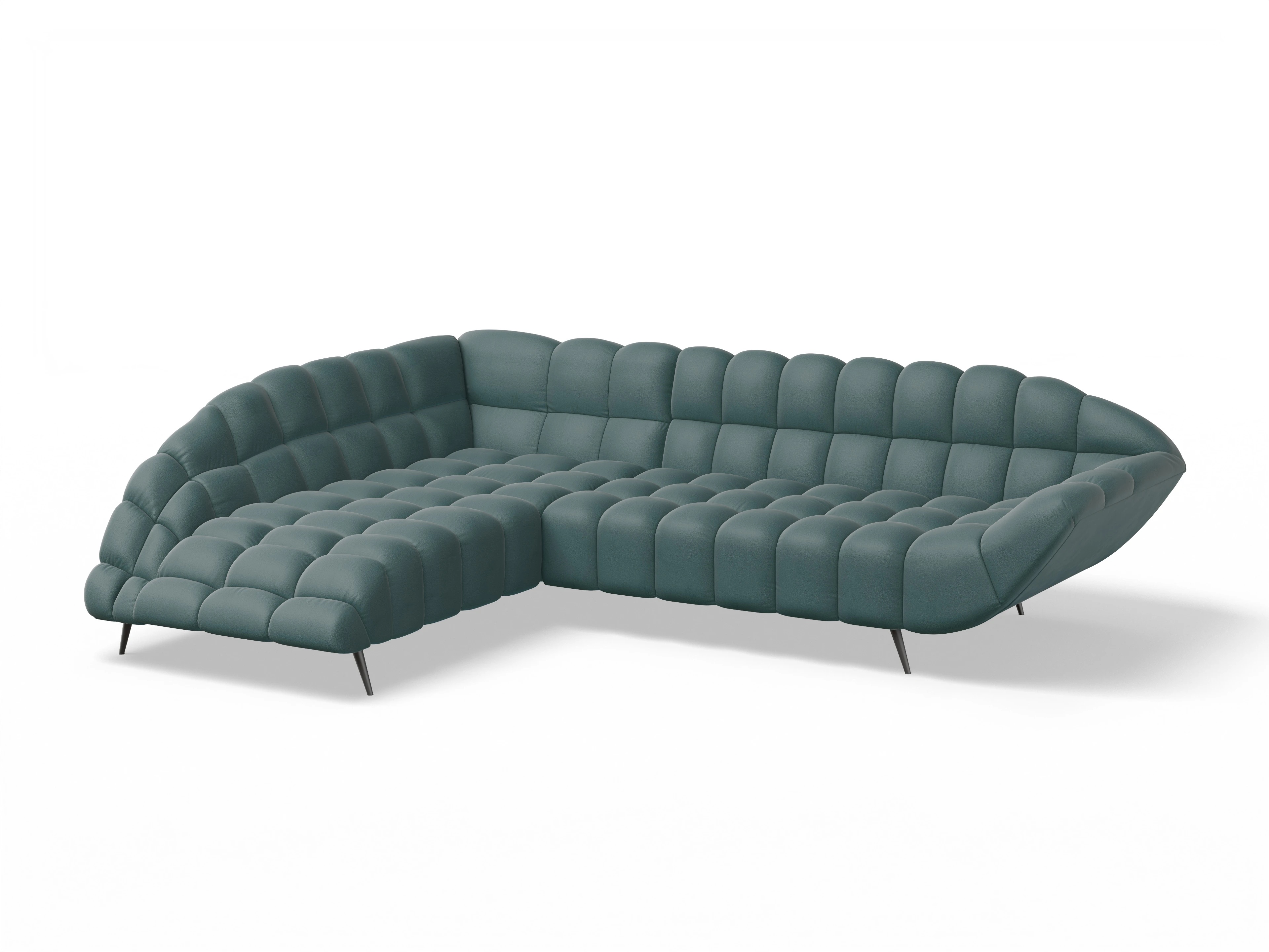 Ansicht des Produktes Girona-O Ecksofa links Abschluss offen in Stoff Blau