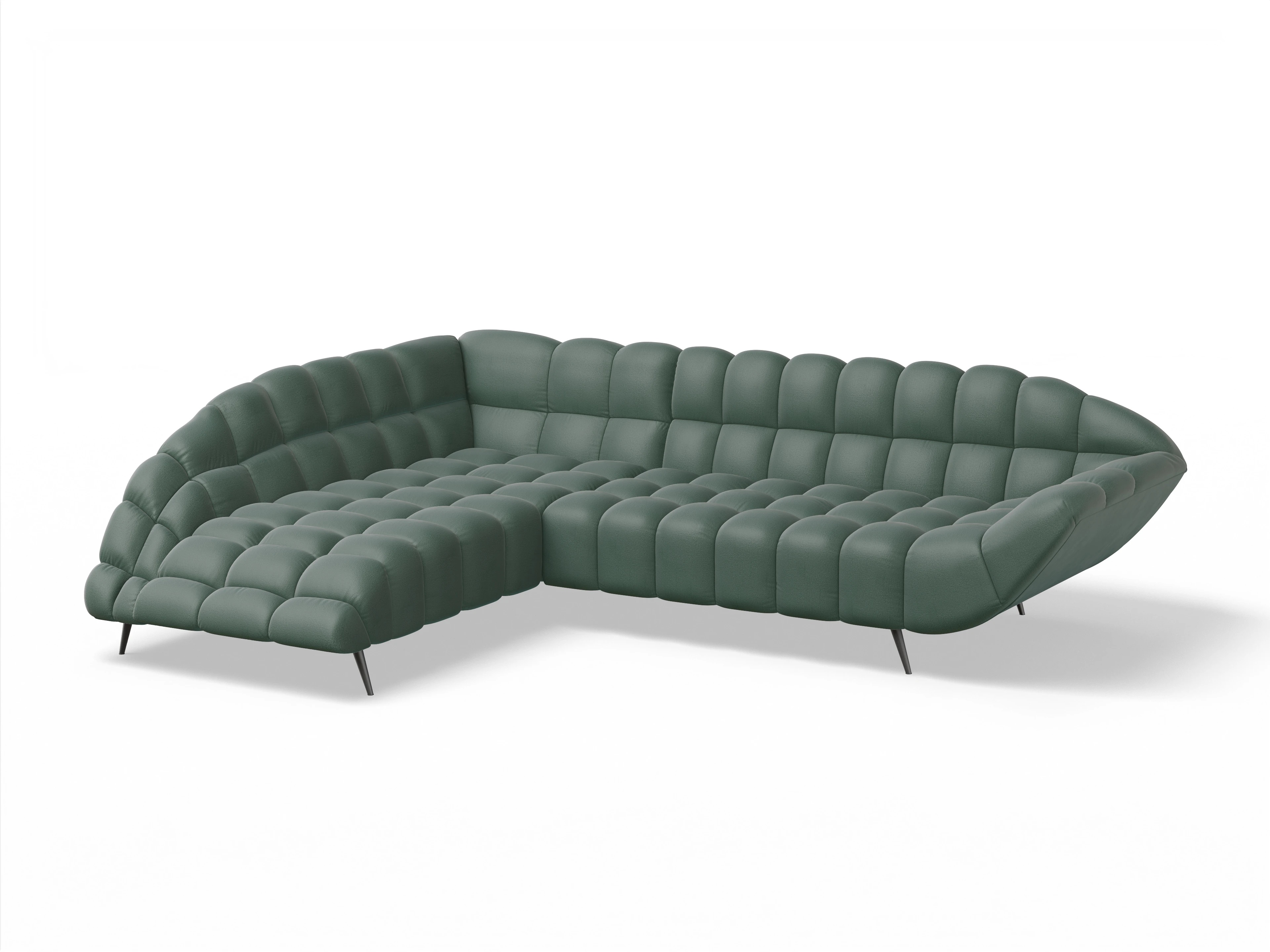 Ansicht des Produktes Girona-O Ecksofa links Abschluss offen in Stoff Grün