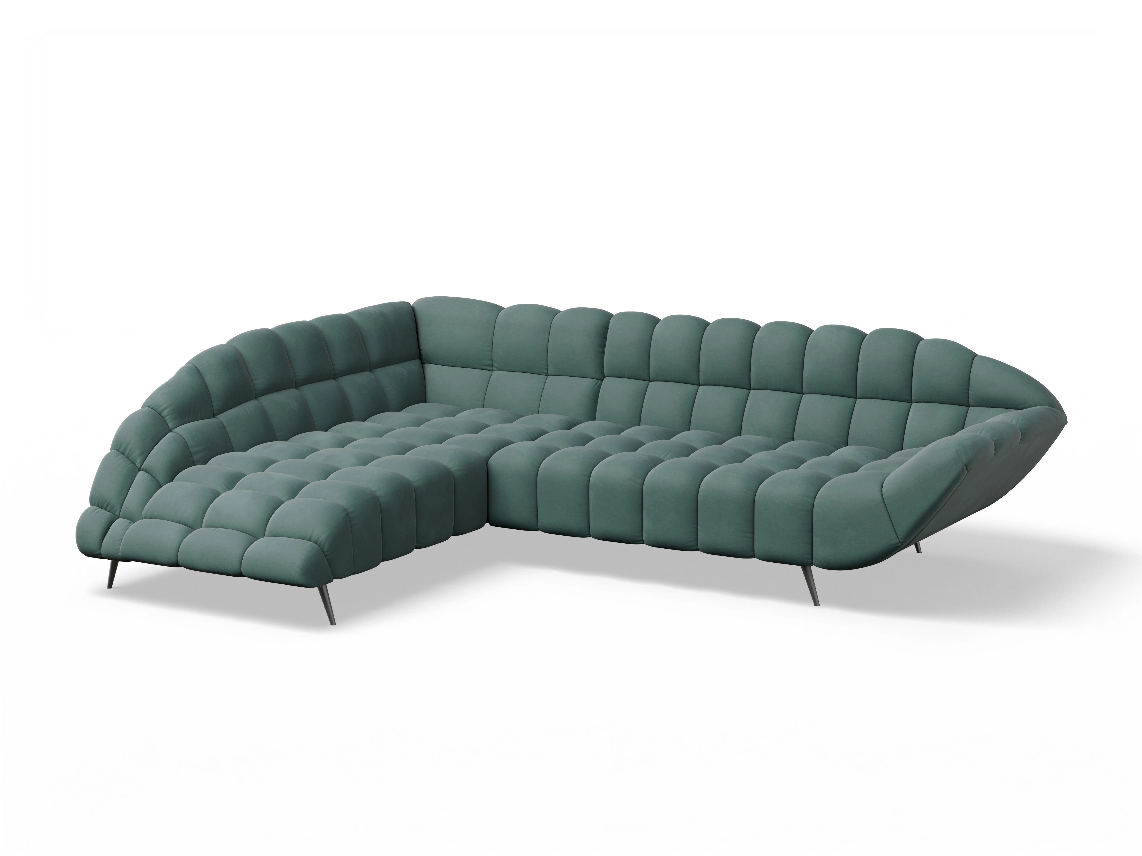 Ansicht des Produktes Girona-O Ecksofa links Abschluss offen in Stoff Blau