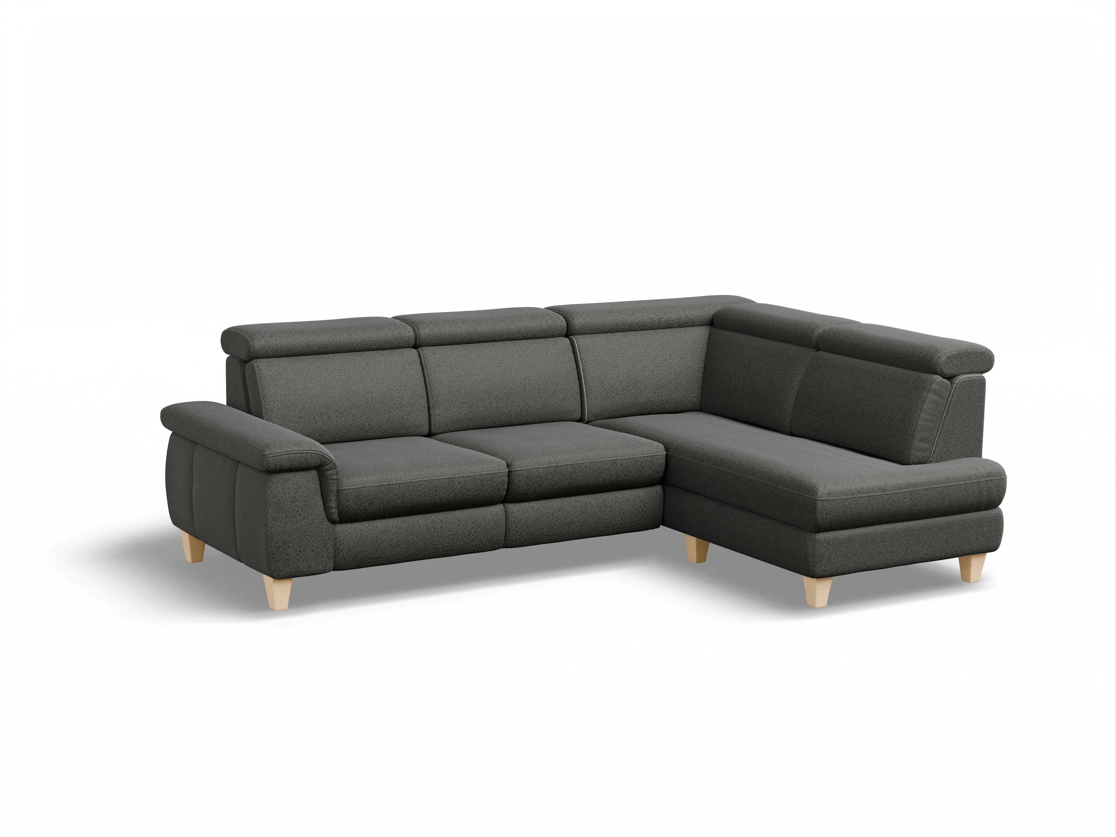 München KO Medium R Ansicht des Produktes München Ecksofa rechts Abschluss offen in Stoff Grau