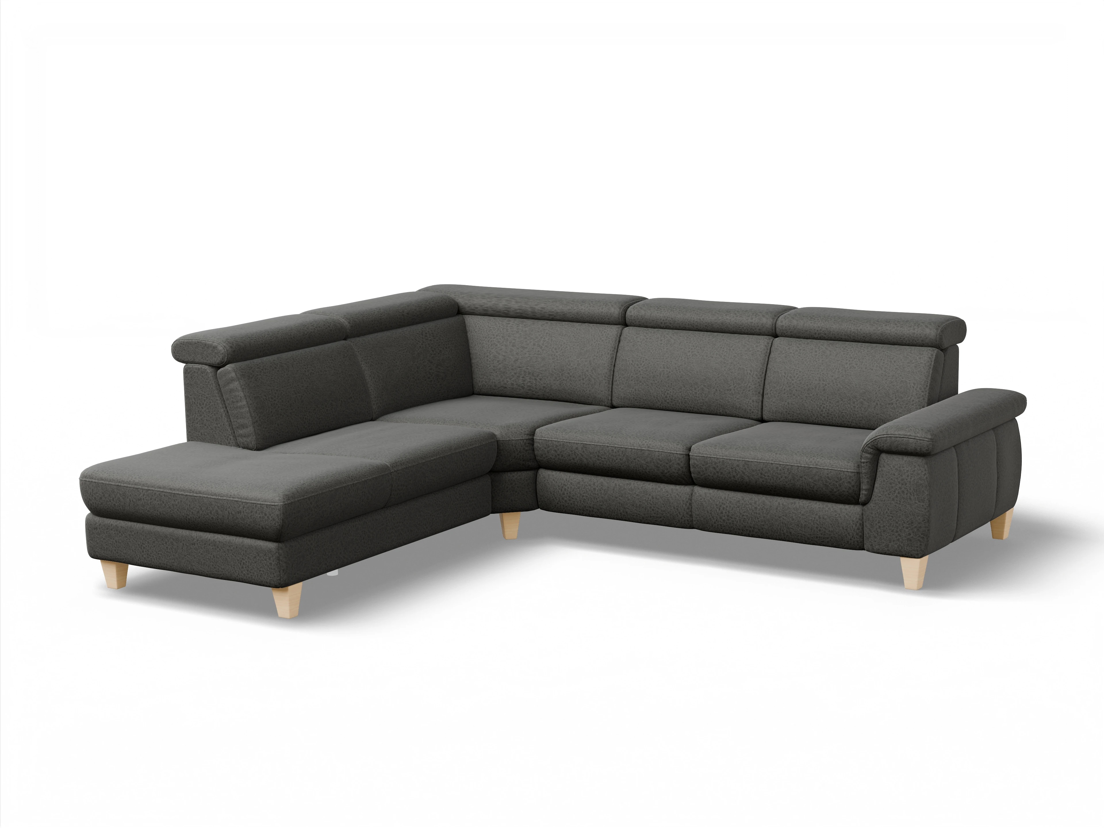 Ansicht des Produktes München Ecksofa links Abschluss offen in Stoff Grau