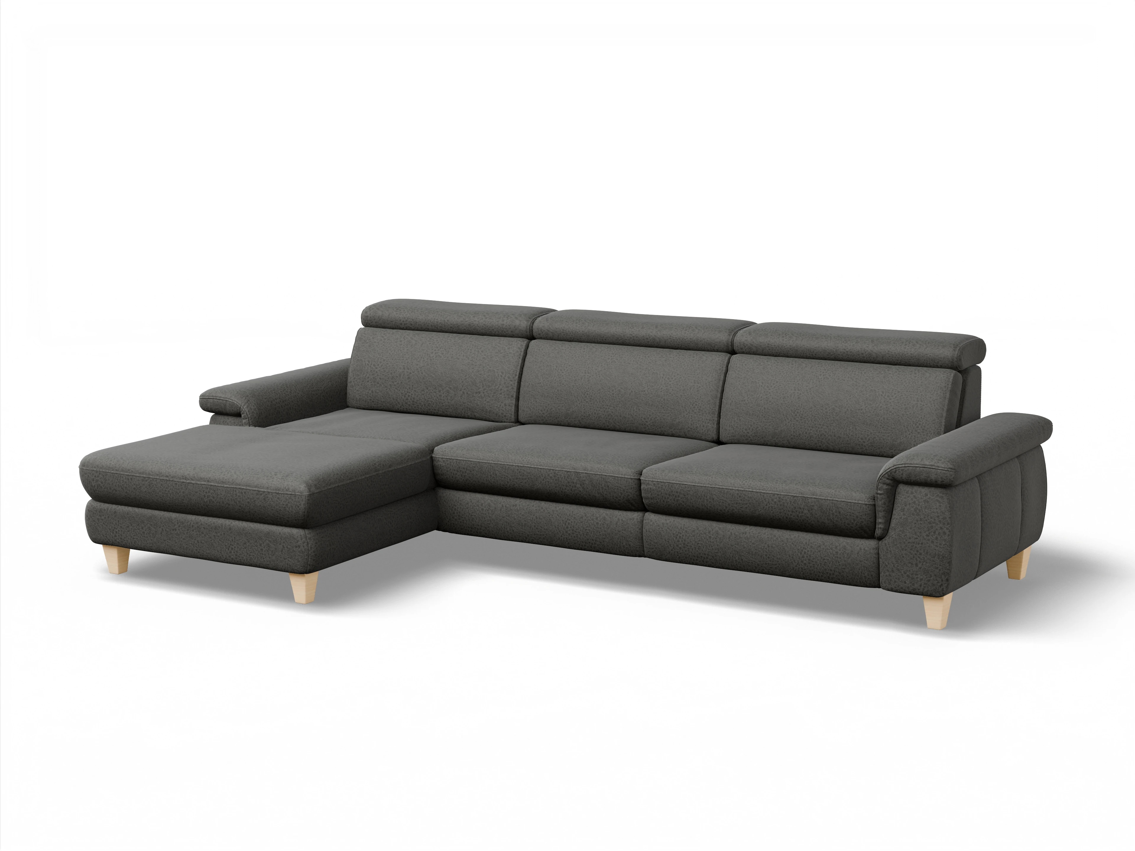 Ansicht des Produktes München Ecksofa links Abschluss offen in Stoff Grau