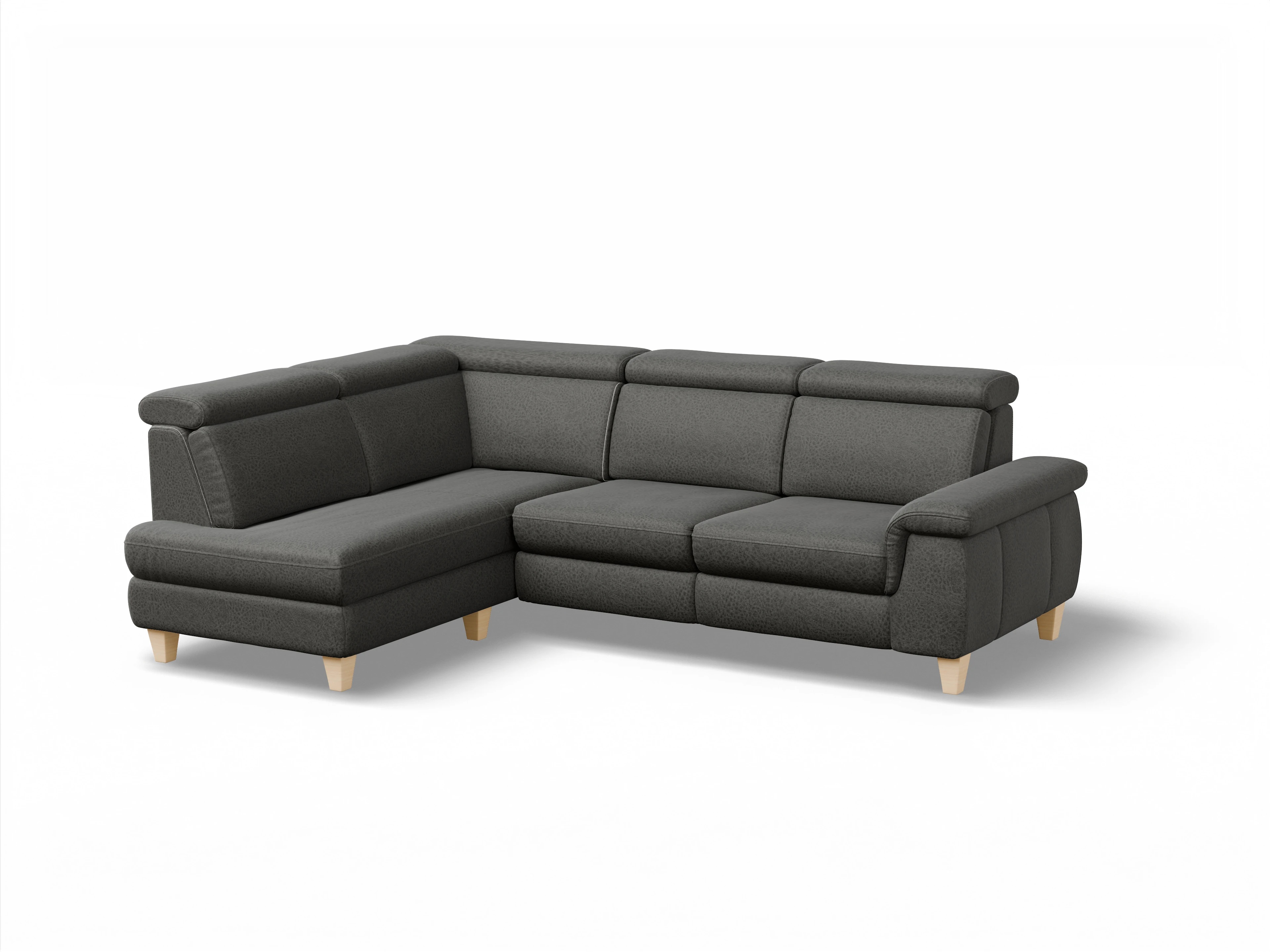 München KO Medium L Ansicht des Produktes München Ecksofa links Abschluss offen in Stoff Grau