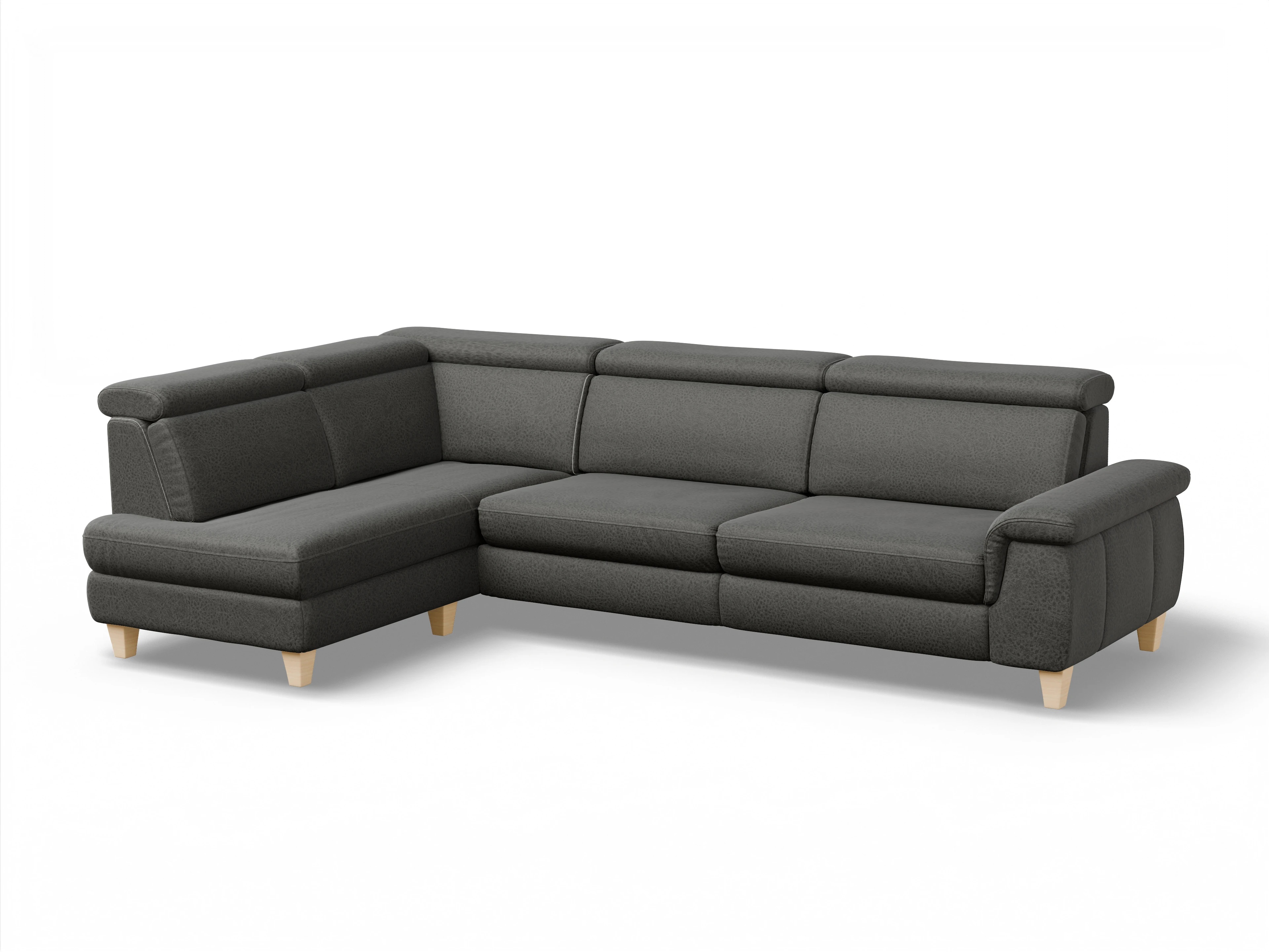 Ansicht des Produktes München Ecksofa links Abschluss offen in Stoff Grau