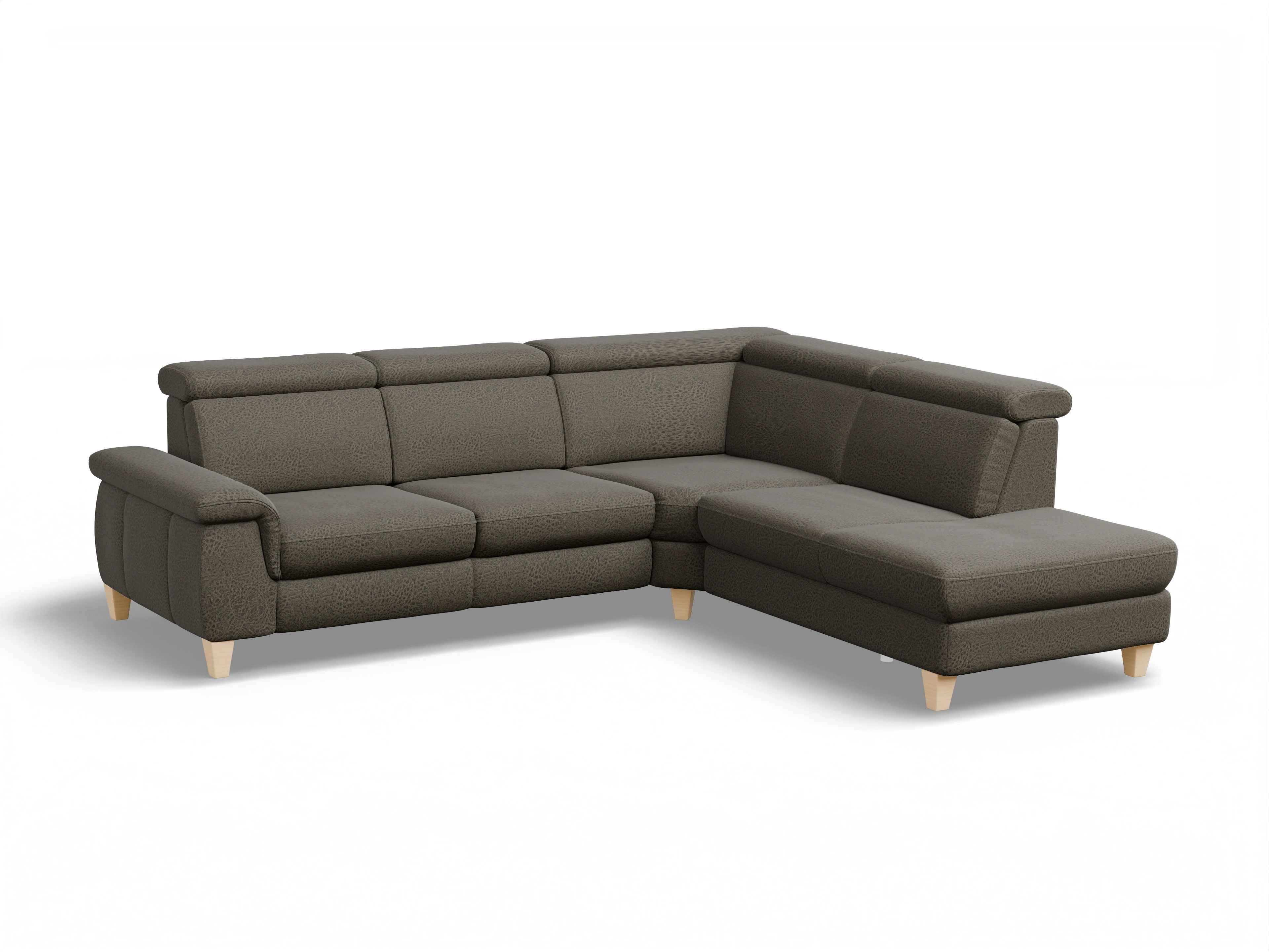 Ansicht des Produktes München Ecksofa rechts Abschluss offen in Stoff Braun