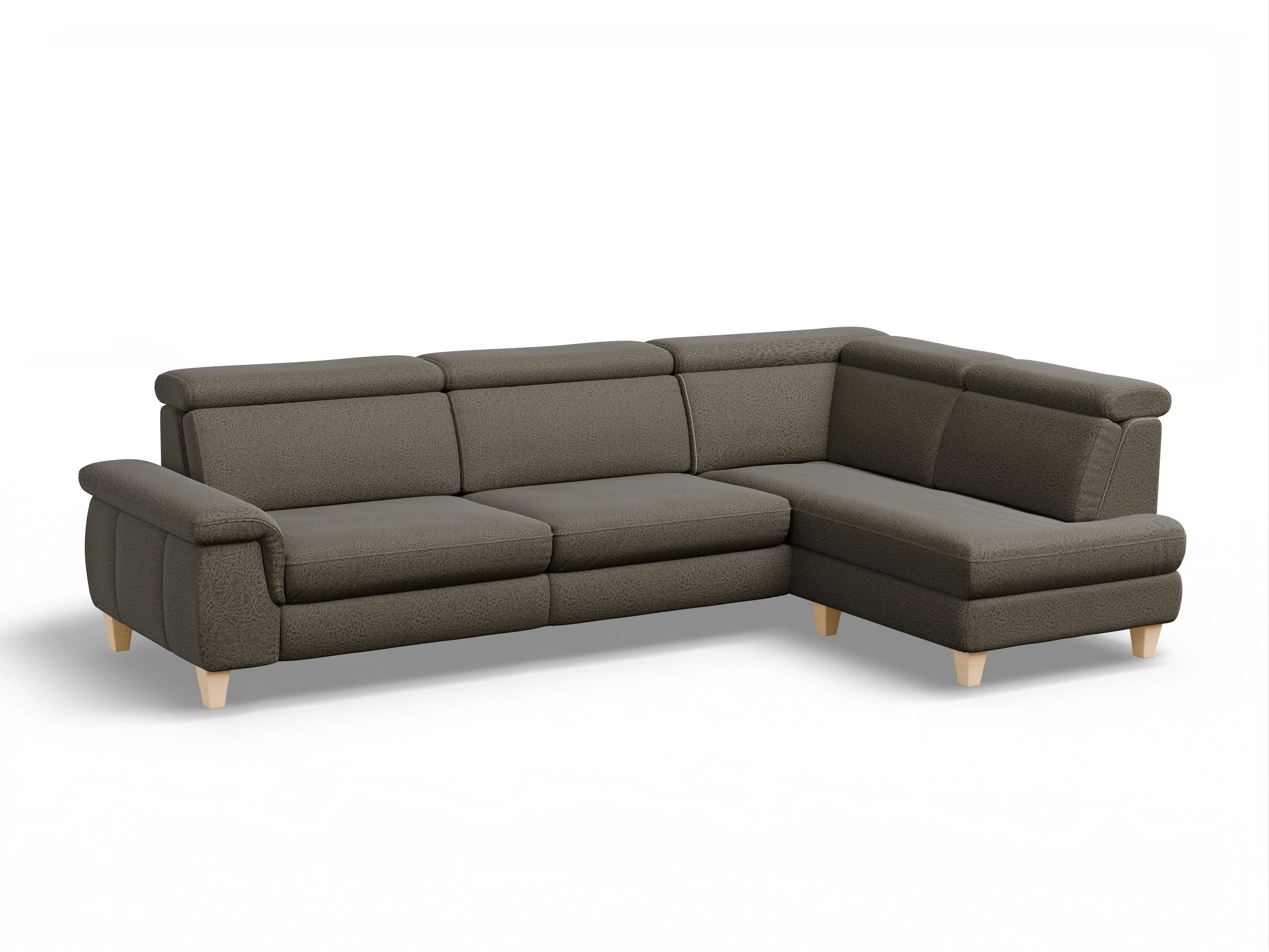 Ansicht des Produktes München Ecksofa rechts Abschluss offen in Stoff Braun