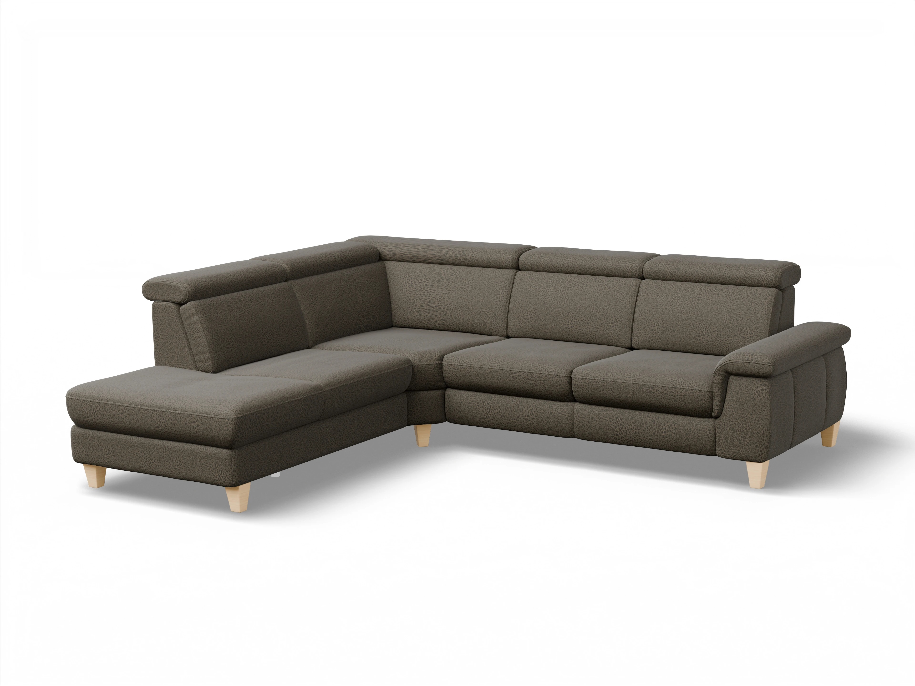 Ansicht des Produktes München Ecksofa links Abschluss offen in Stoff Braun