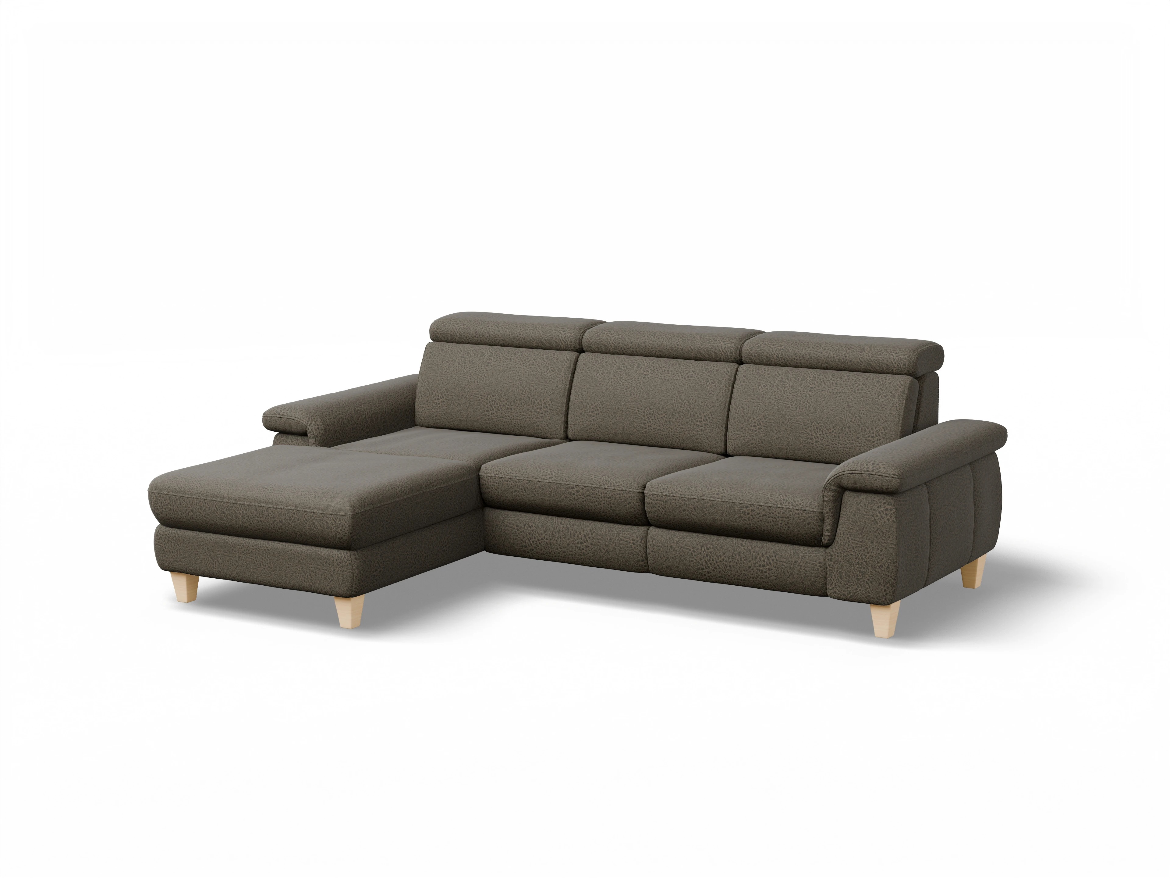 Ansicht des Produktes München Ecksofa links Abschluss offen in Stoff Braun