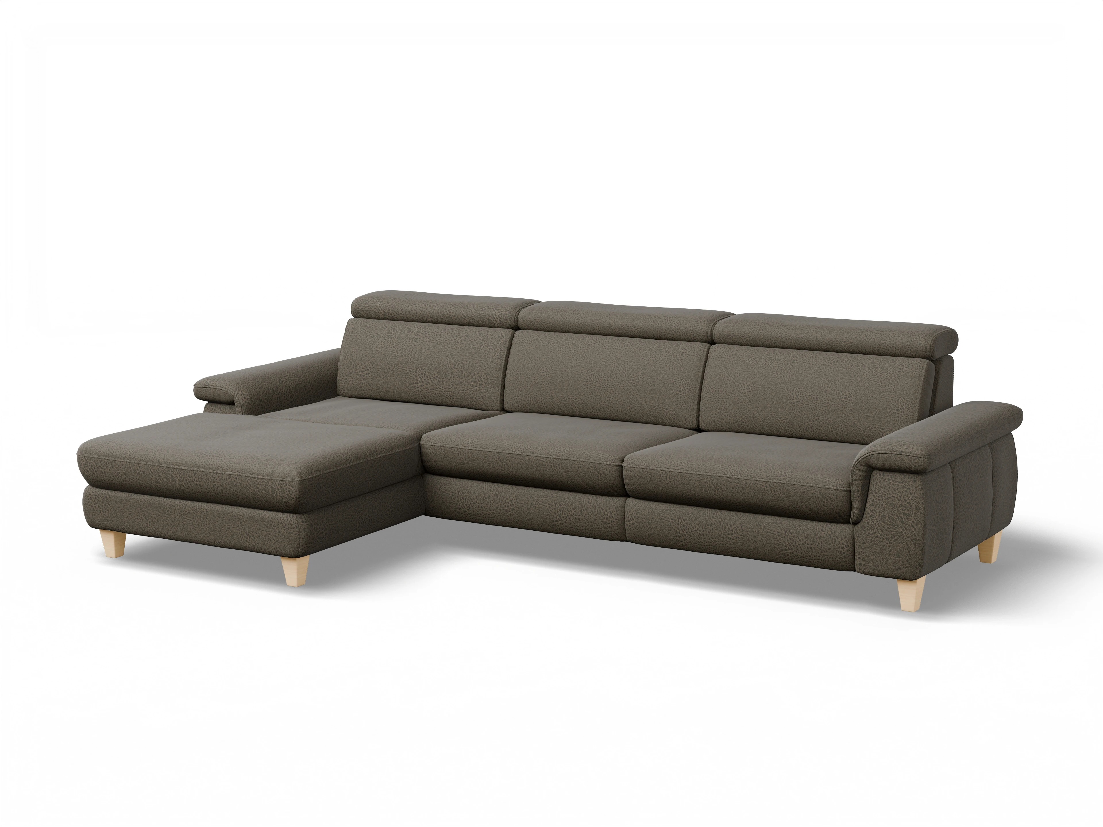 Ansicht des Produktes München Ecksofa links Abschluss offen in Stoff Braun