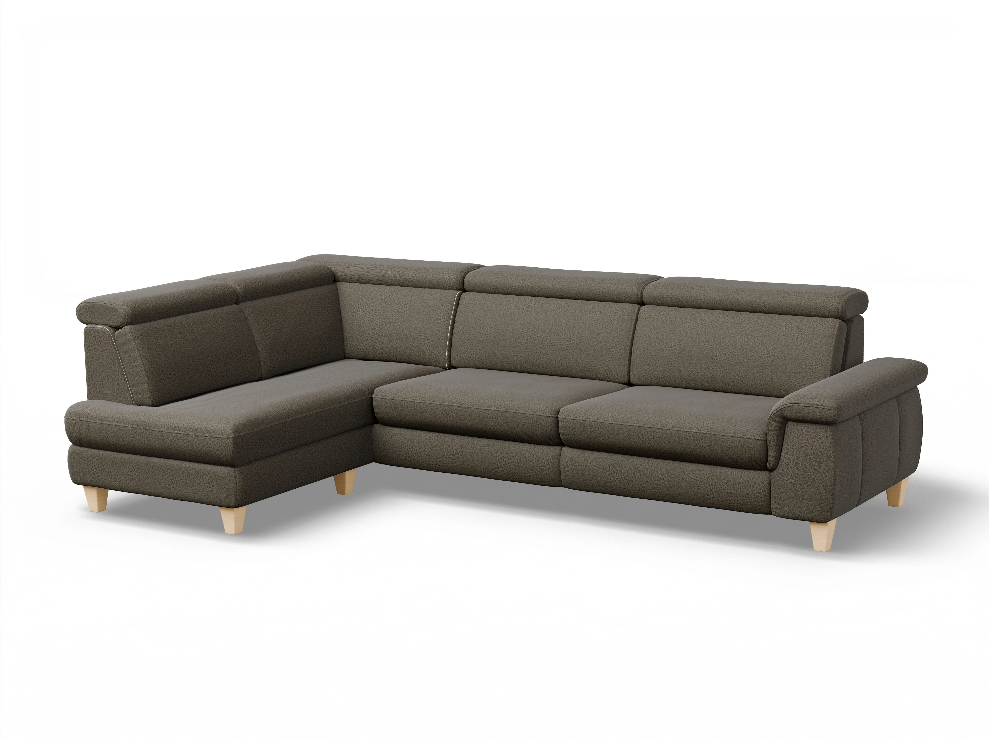 Ansicht des Produktes München Ecksofa links Abschluss offen in Stoff Braun