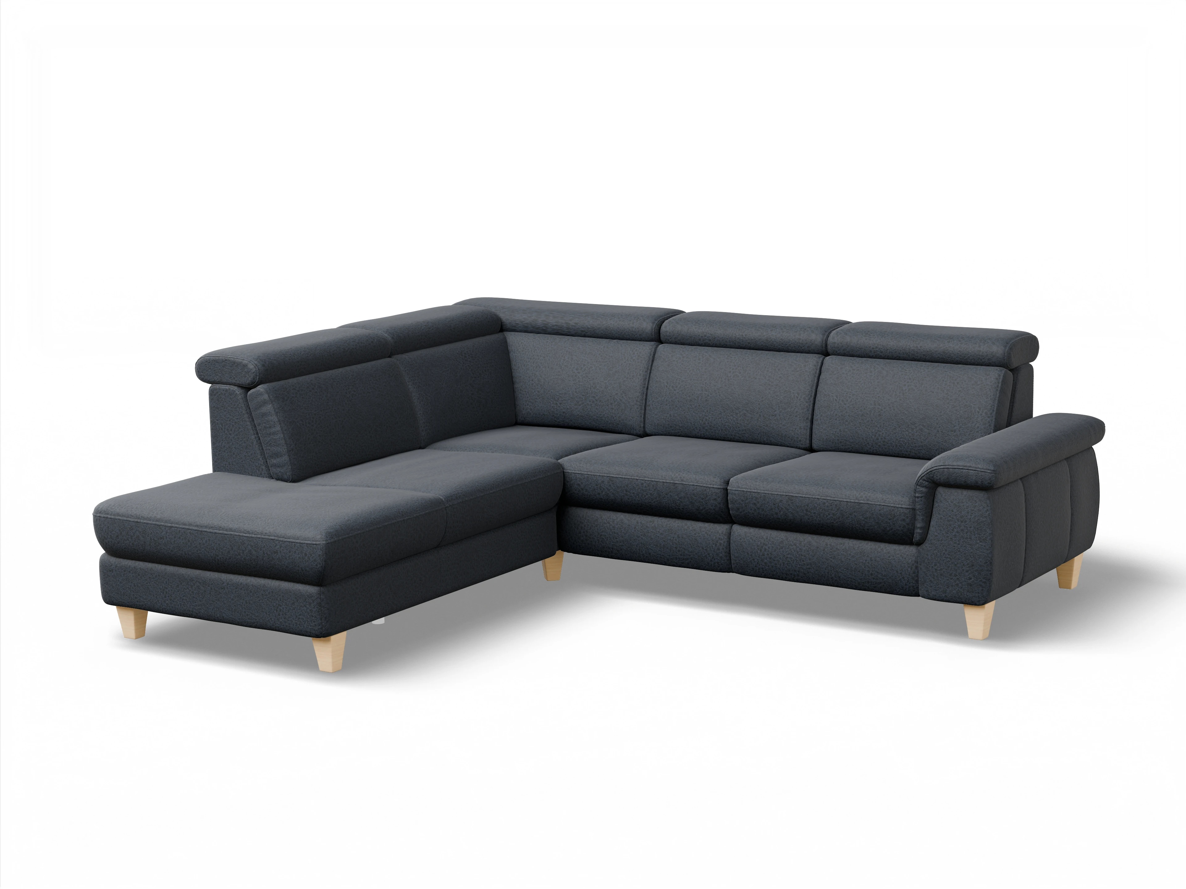 Ansicht des Produktes München Ecksofa links mit Armlehne in Stoff Blau