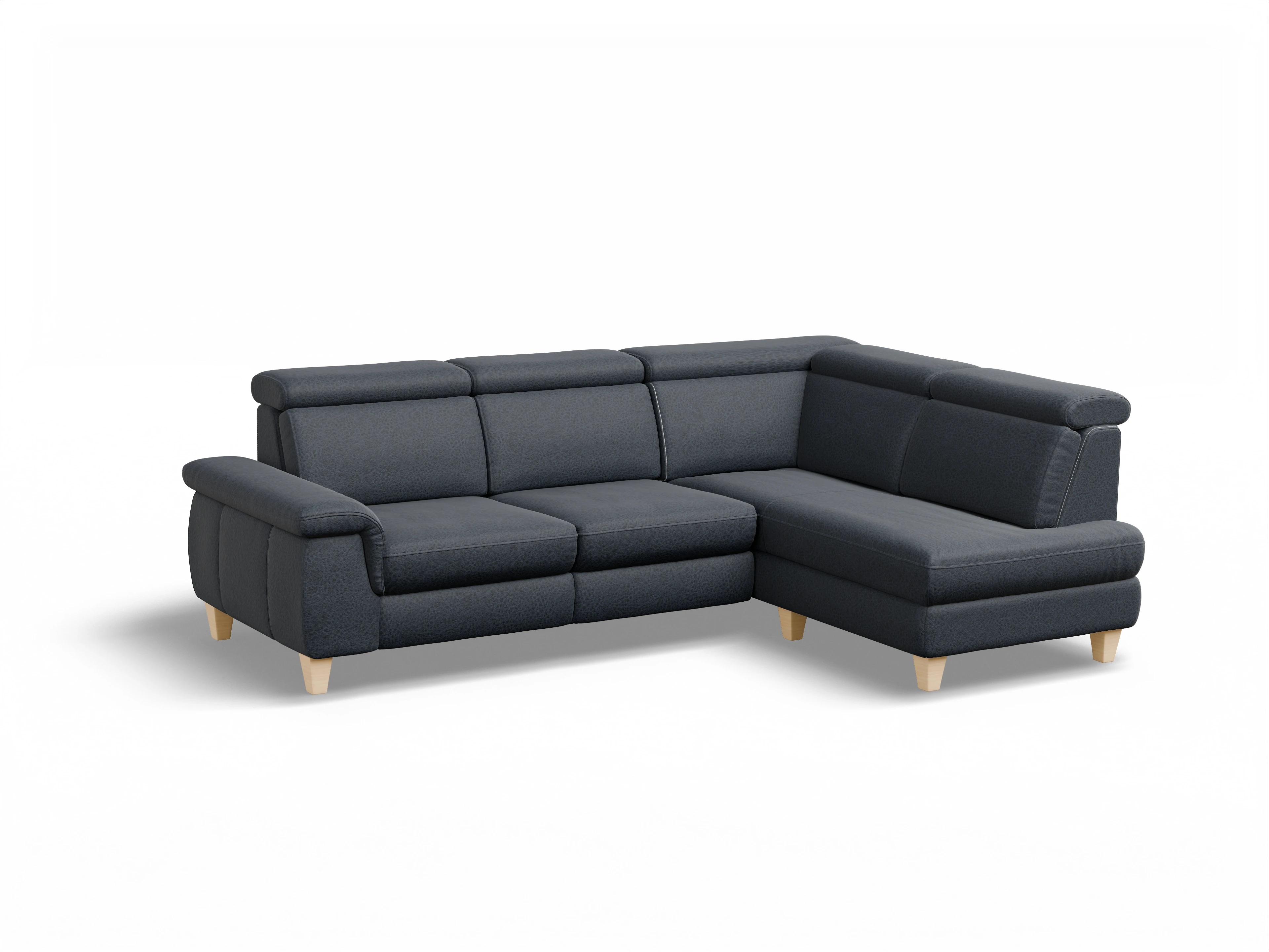 München KO Medium R Ansicht des Produktes München Ecksofa rechts Abschluss offen in Stoff Blau