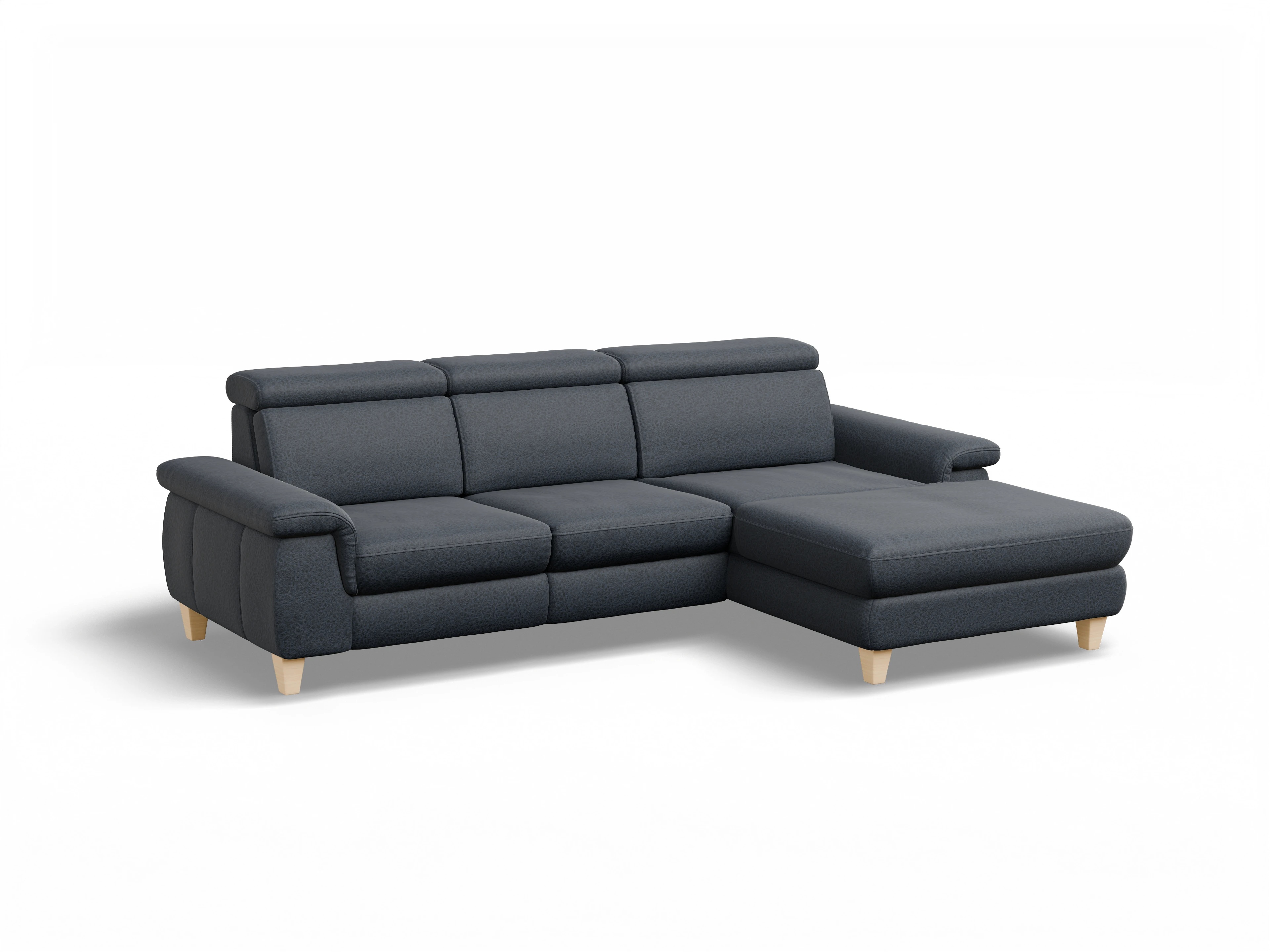 München LOgroß Medium R Ansicht des Produktes München Ecksofa rechts Abschluss offen in Stoff Blau