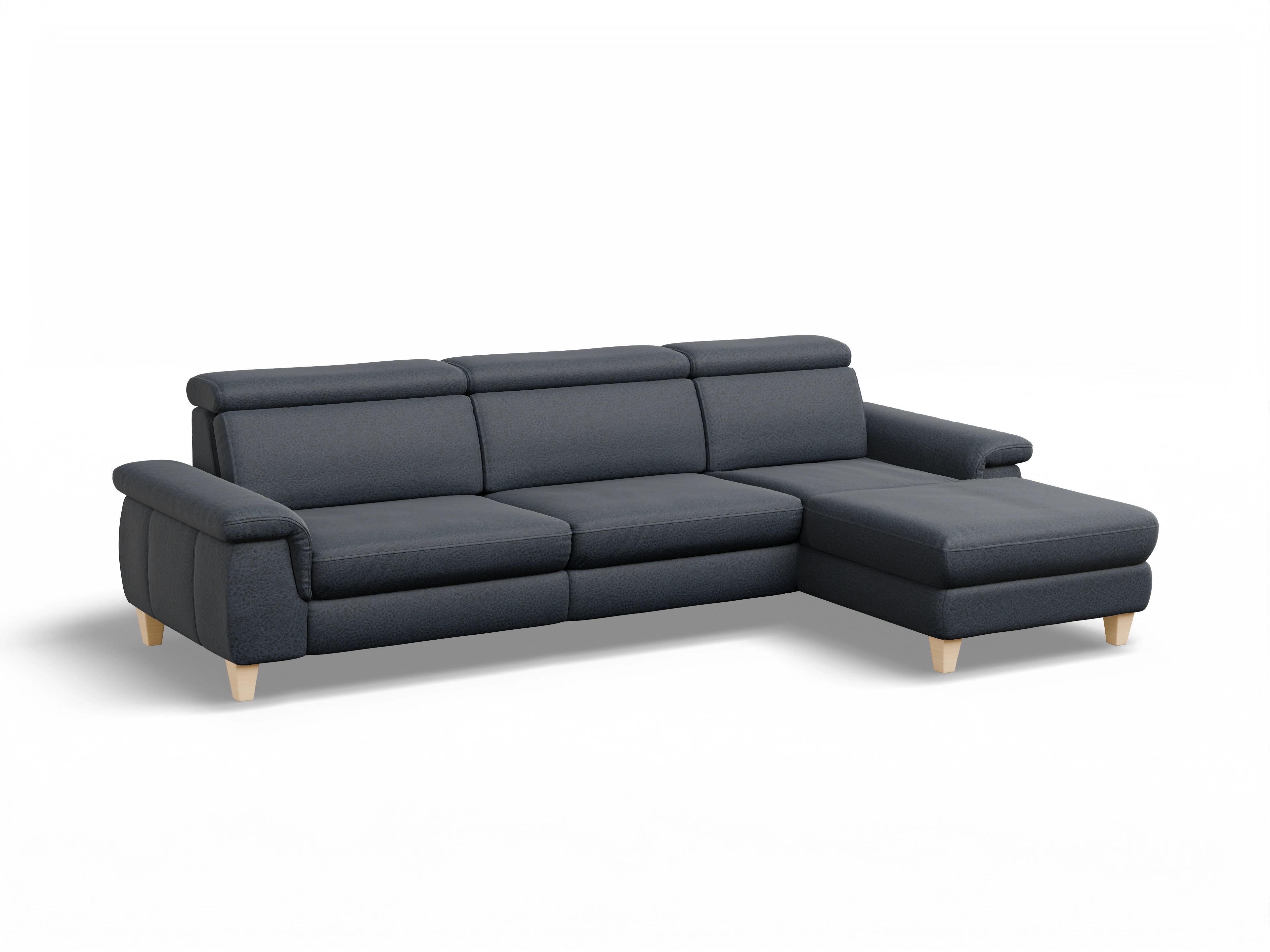 Ansicht des Produktes München Ecksofa rechts Abschluss offen in Stoff Blau
